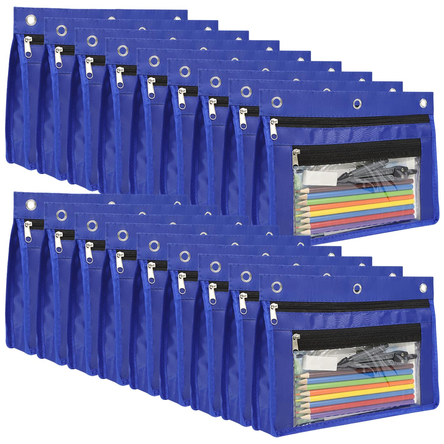 YoeeJob Estuche expandible de 1 pulgada para carpeta de 3 anillos, paquete de 18 bolsas de lápices de gran capacidad con cremallera, estuche transparente de tres anillos, adecuado para la escuela y la