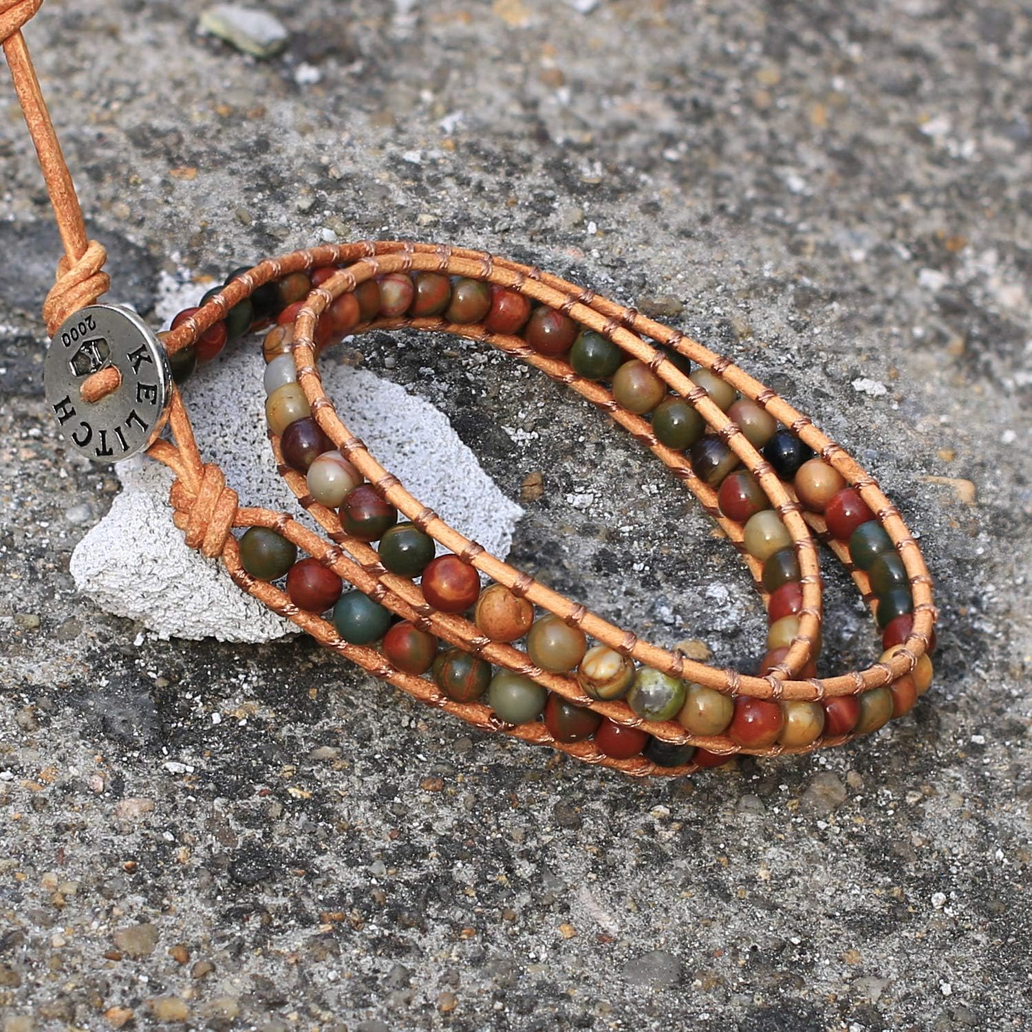 KELITCH Double Wrap Bracelet Women Hand-Braided Turquoise Beads Bracelets Boho Leather Bracelets Bangle