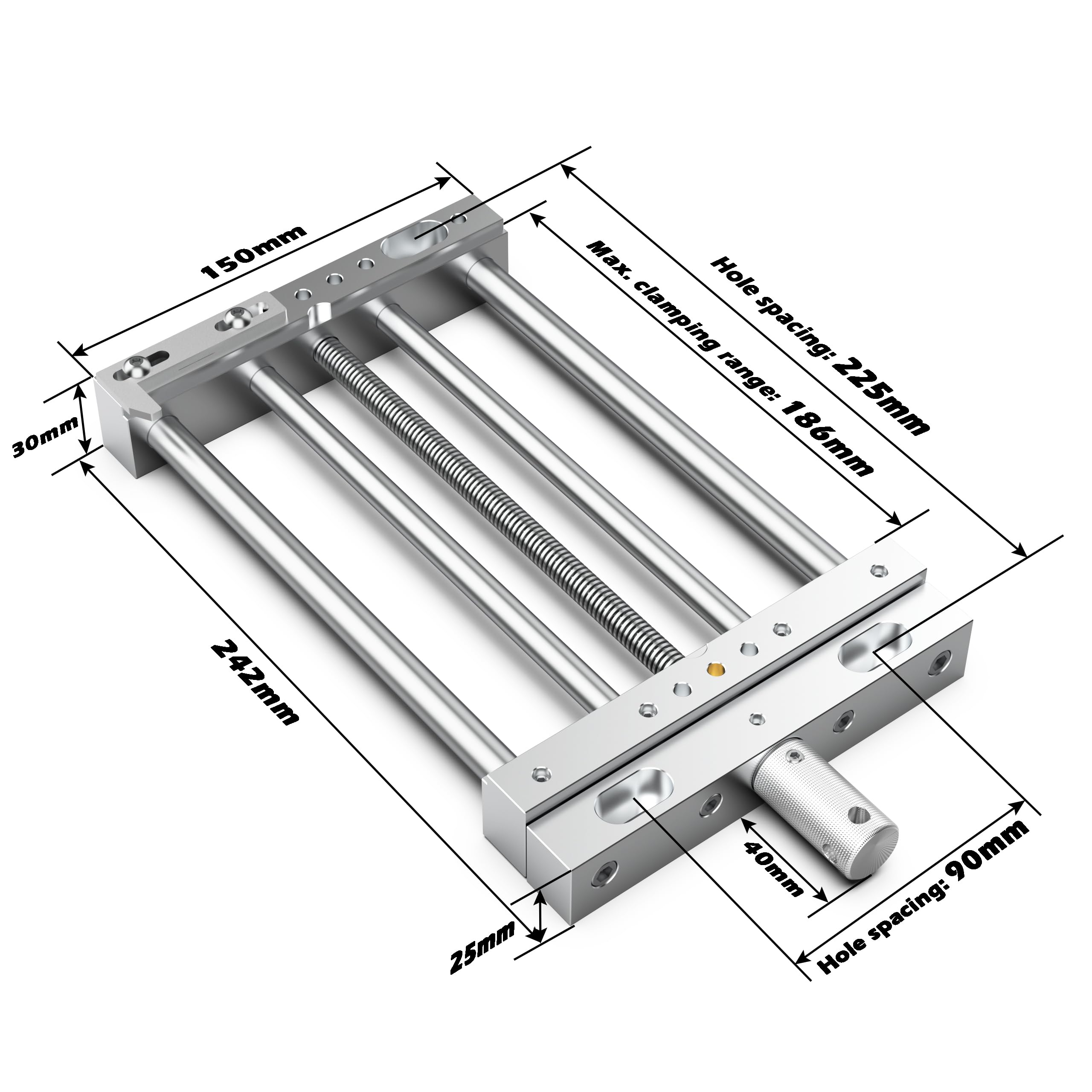 CNC Router High-Precision Aluminum Vise Bench Clamp, 282mm x 150mm x 30mm