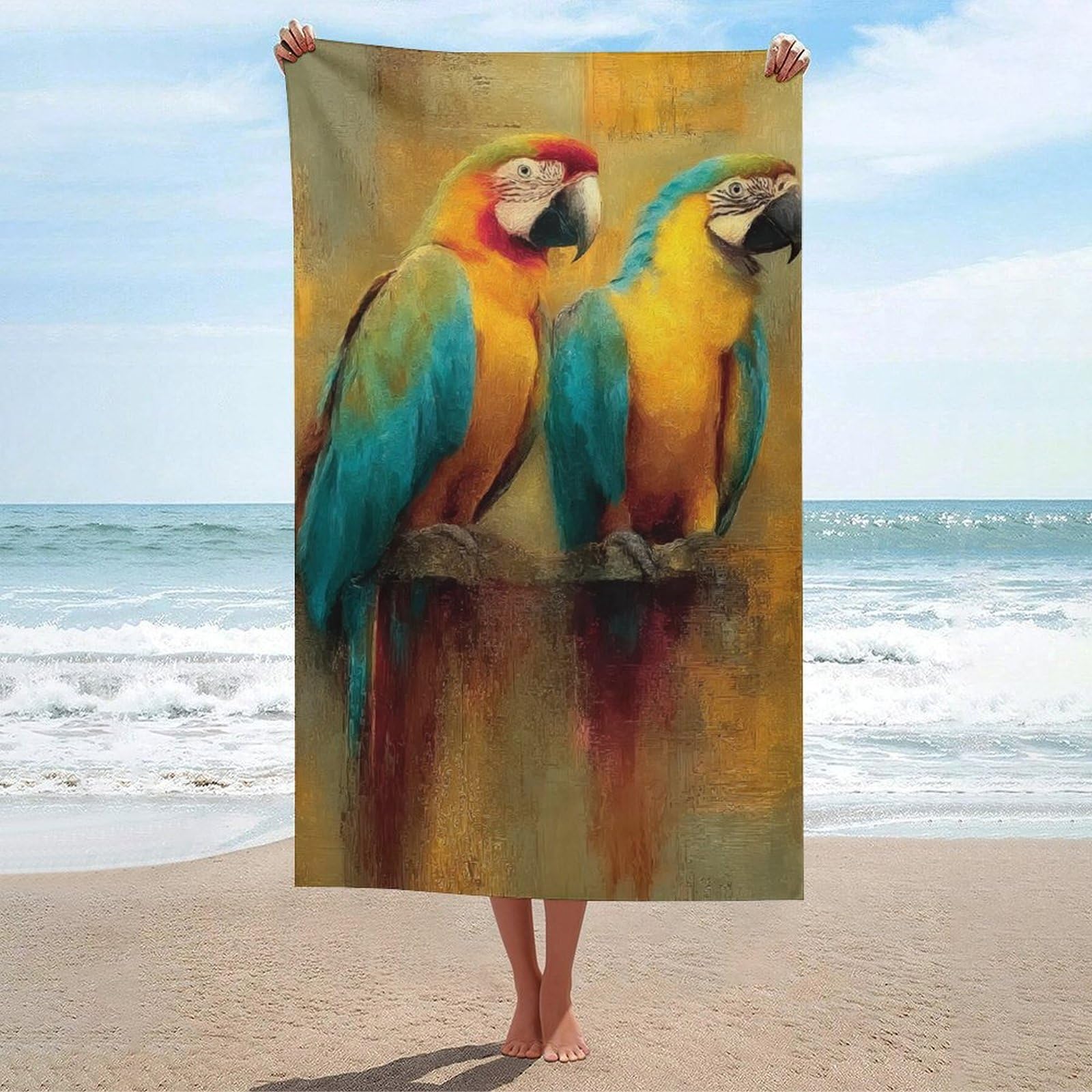 asbwuo Pair of Parrots Beach Towel