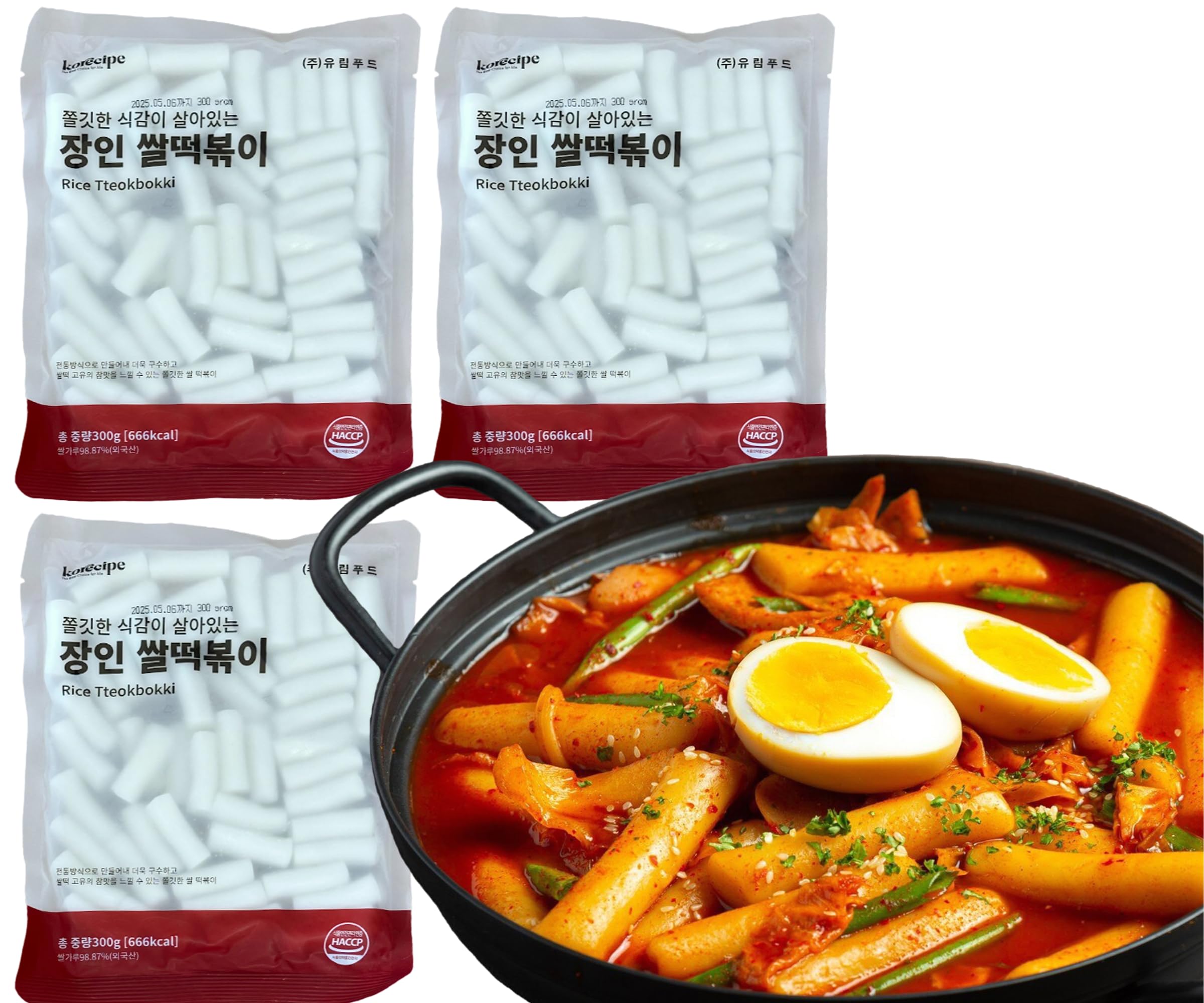 Korecipe Meister Reiskuchen | 300g - 3er Set | Vielseitig für Tteokbokki, Suppen und Stir-fry | Perfekt für kreative koreanische Küche | Ideal als Snack oder Hauptgericht