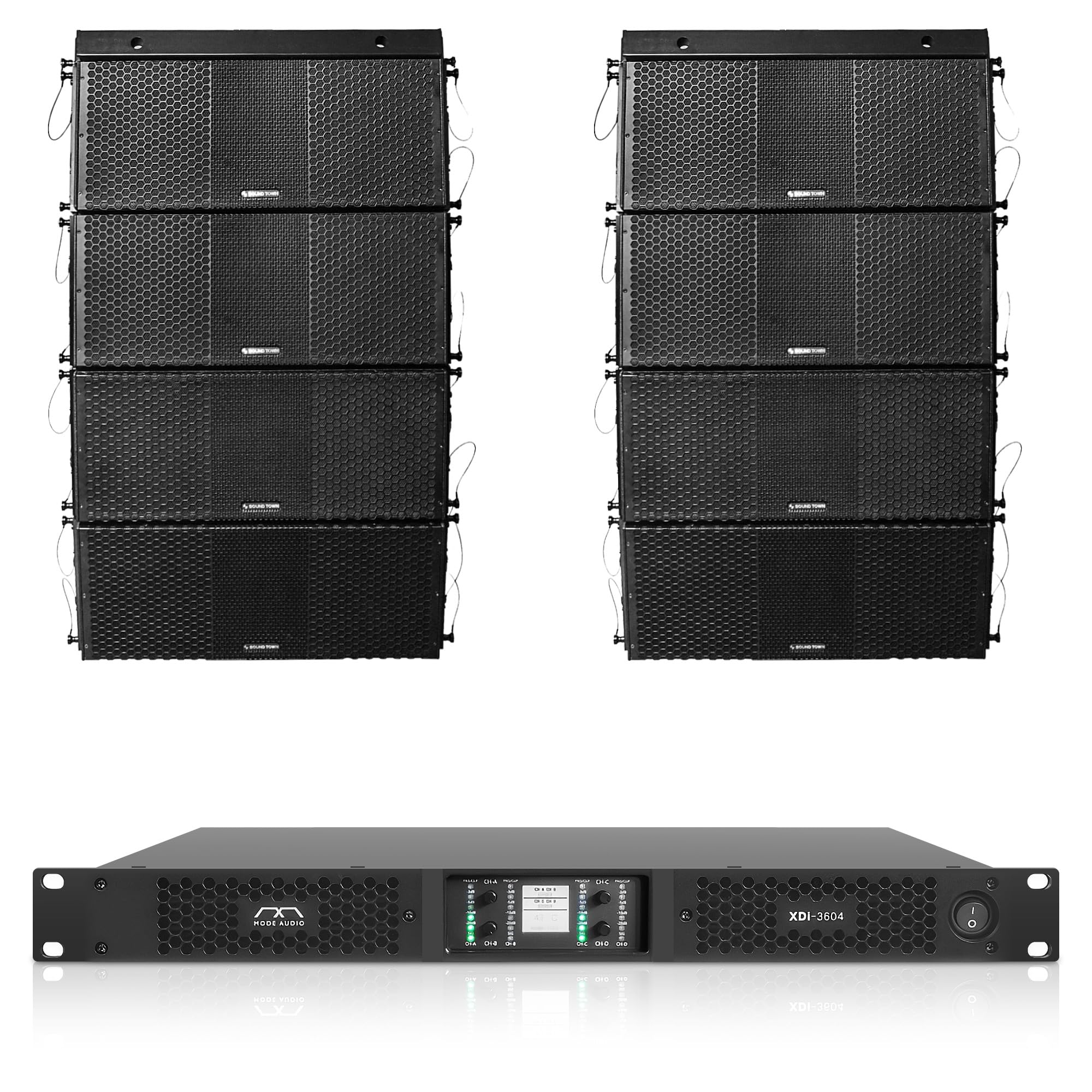 Sound Town ZETHUS Series Passive Line Array Speaker System with Eight Dual 10-inch Line Array Speakers, One Power Amplifier, Two Flying Frames, Black (ZS-210X8X3604)