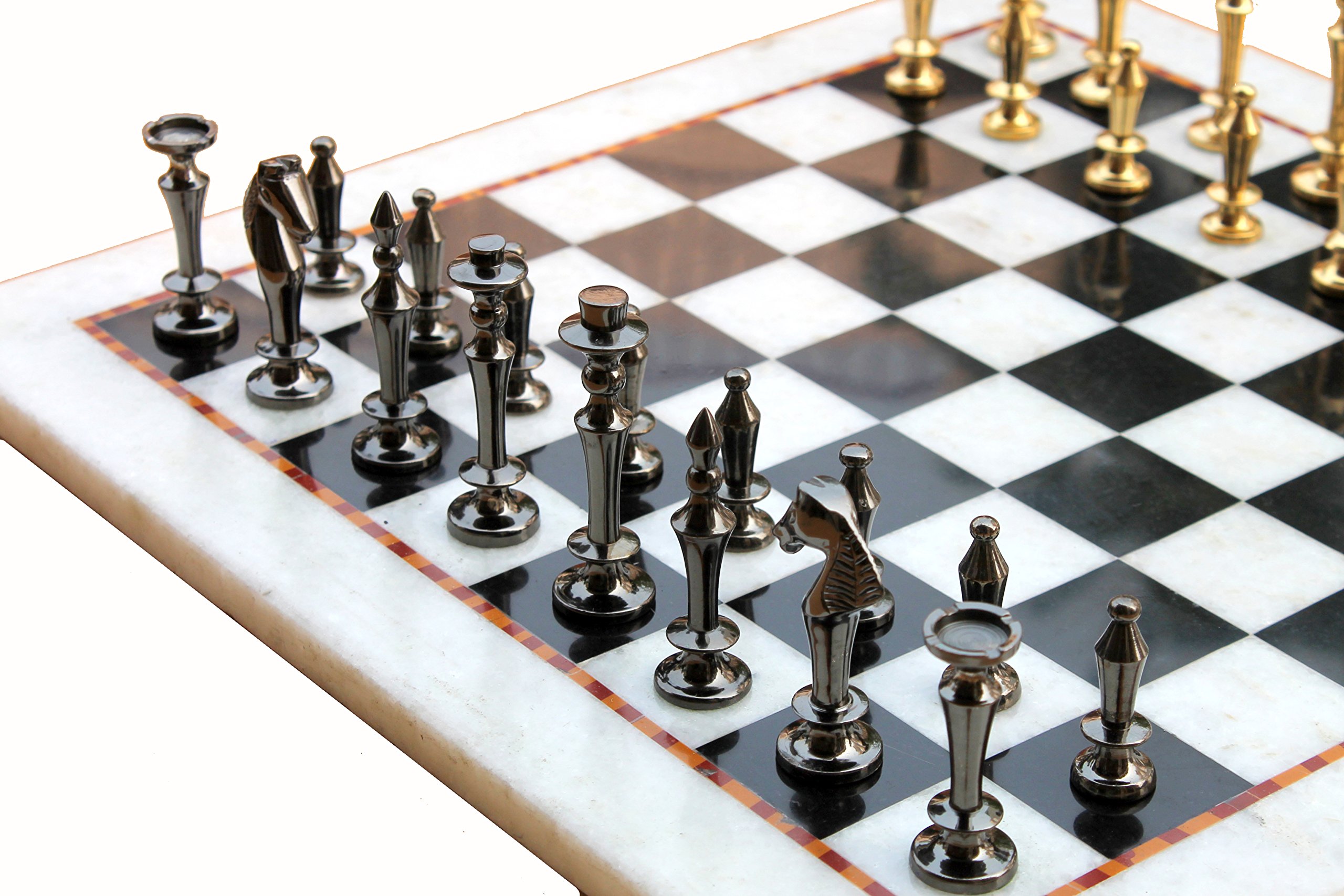 StonKraft Marmor-Schachbrett-Set zum Sammeln + Messing-Schachfiguren, 38,1 cm, für 2 Spieler, ab 12 Jahren