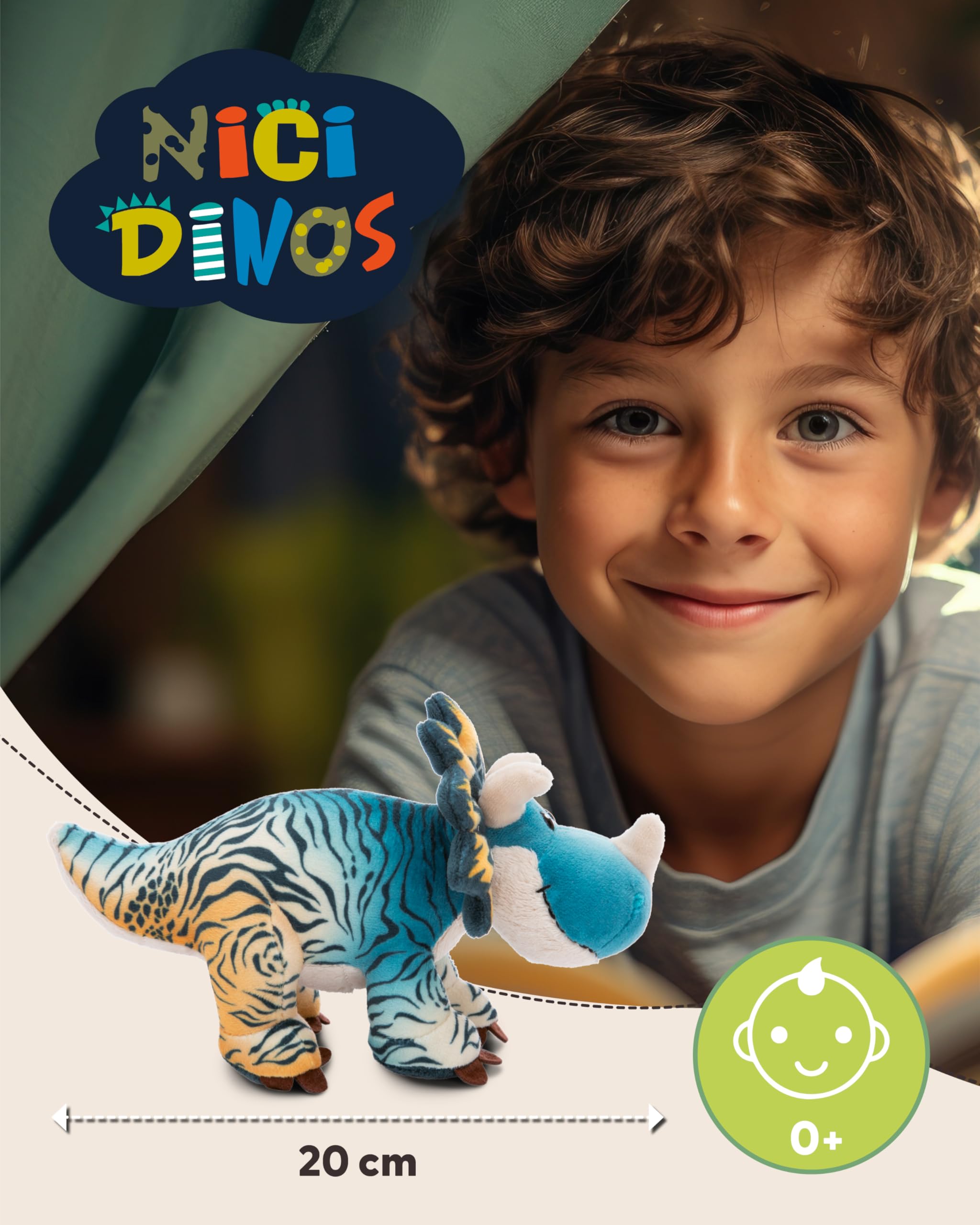 NICI cuddly toy dino Cerastupsy 20cm - fluffy dino cuddly toy to cuddle and love, dino soft toy made from recycled materials - 49466 - Image 2