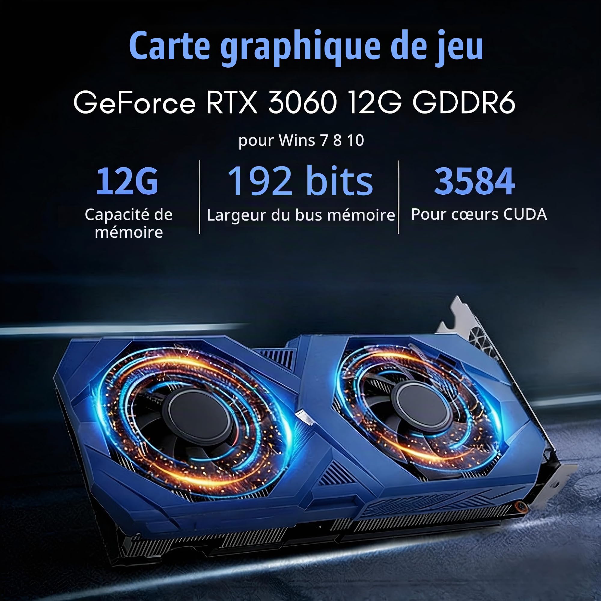RTX 3060 12G Carte Graphique GDDR6 192 Bits pour Wins7/8/10/11