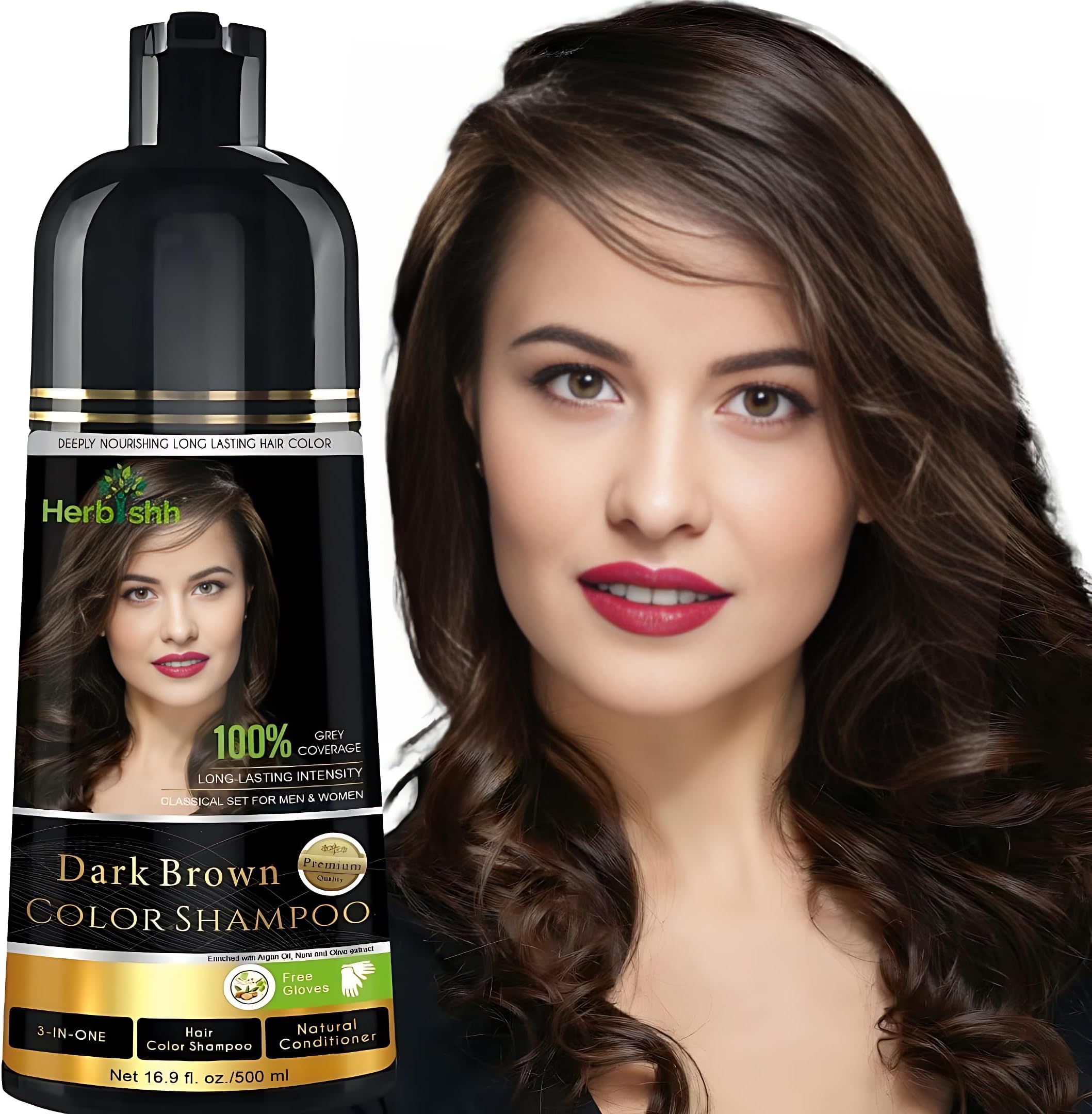 Herbishh Hair Colour Shampoo (Black, 500Ml) - Paraben Free, Ammonia Free Dye For Women & Men | Permanent Hair Dye Shampoo with 100% Grey Coverage Up To 8 Weeks