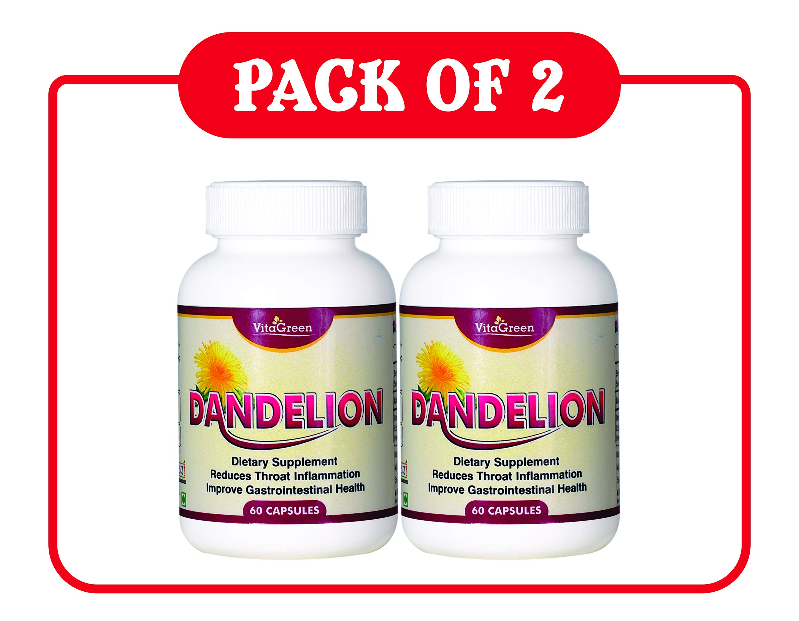 Dandelion - Pure Natural, 500 mg, 60 Capsules Pack (Pack of 2)