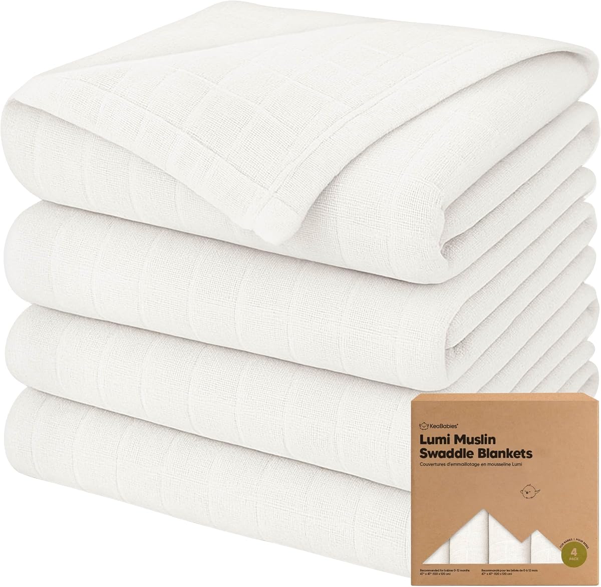 4pk Muslin Swaddle Blankets for Boys, Girls, Newborn Swaddles (Soft White) | Baby Swaddles for Newborns, Soft Breathable Baby Blankets for Girl, Boy, Neutral, Receiving Blankets, Baby Shower Gifts