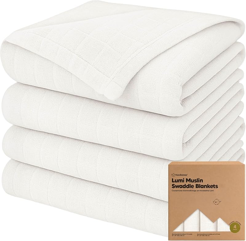 4pk Muslin Swaddle Blankets for Boys, Girls, Newborn Swaddles (Soft White) | Baby Swaddles for Newborns, Soft Breathable Baby Blankets for Girl, Boy, Neutral, Receiving Blankets, Baby Shower Gifts