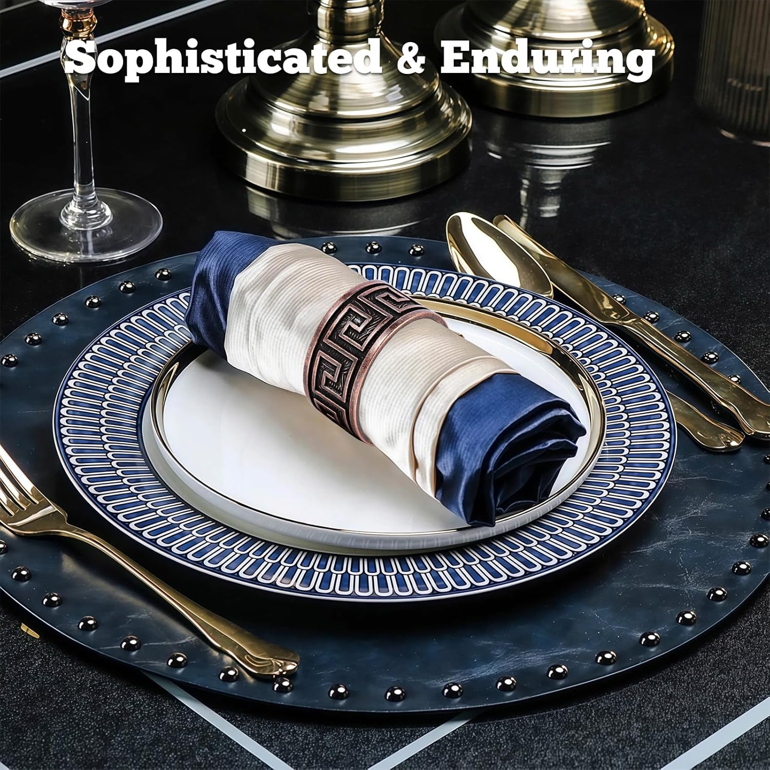 Bronze Napkin Rings Set of 12, Premium Meander Napkin Rings Bulk, Greek Key Napkin Ring Bronze Alloy Holders for Dinner Party,Banquets,Easter,Thanksgiving, Holiday Table Settings Decor(Meandros 12)