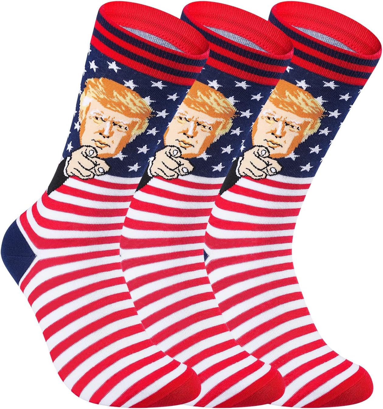 Trump Socks 3-Pack - Funny Donald Trump Gifts for Men Women, Patriotic MAGA American Flag Novelty Socks
