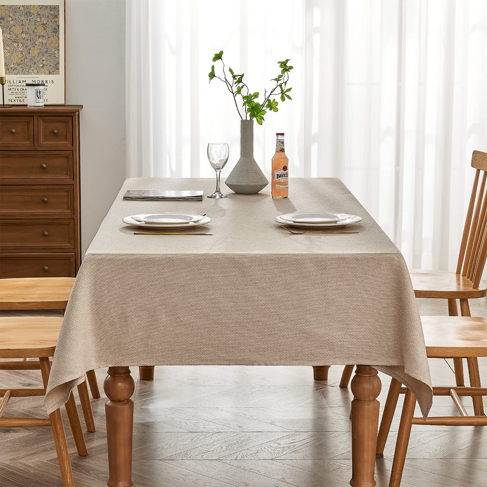 Tischdecke in Beige 140 x 180 cm, schmutzabweisend, mit Jacquard | Rechteckig, wasserabweisend，bügelfrei, waschbar, Restaurant, Küche, Party, Dekorativ, Weihnachten, Neujahr, Café, Garten
