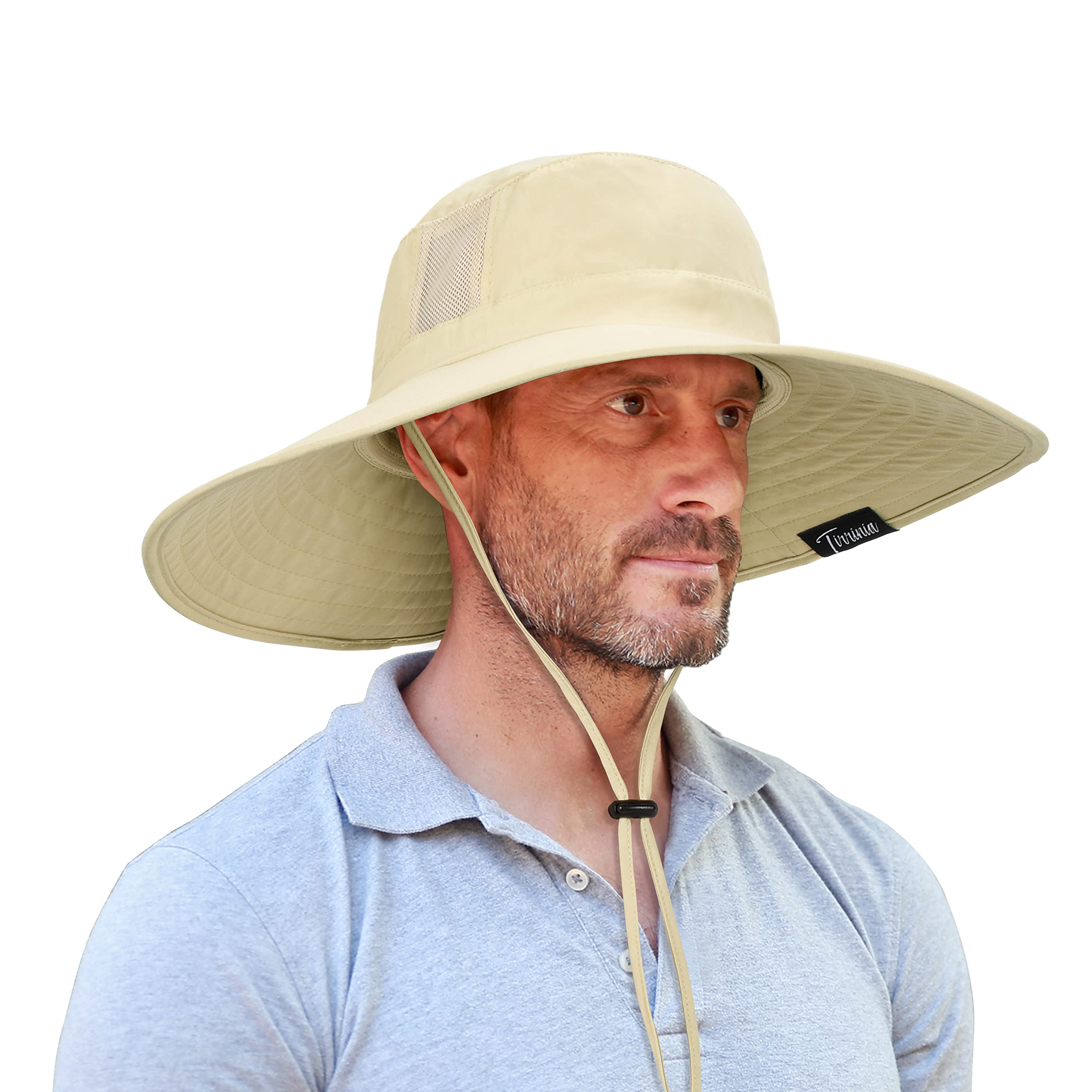 Kato Tirrinia Sombrero de sol para hombre y mujer con cinta para la barbilla, plegable, sombrero de ala ancha, gorra de verano con protección para el cuello UPF 50+ protección UV para senderismo, playa, senderismo,
