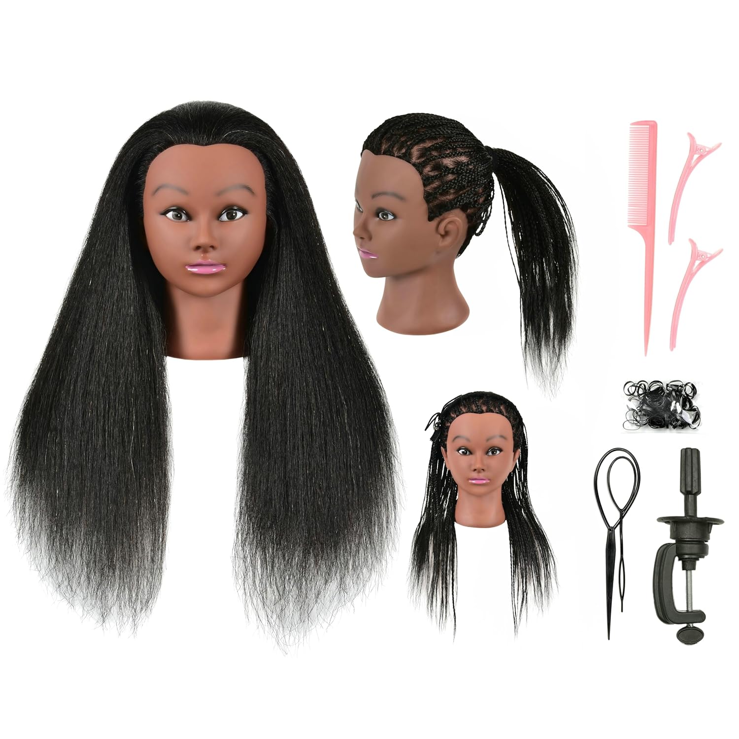 30 Inch 100% Real Human Hair Mannequin Head Manikin Manican Training Doll Head with Stand for Hairdresser Practice Braiding Styling Bleaching Dyeing Curling Cutting Dark Black