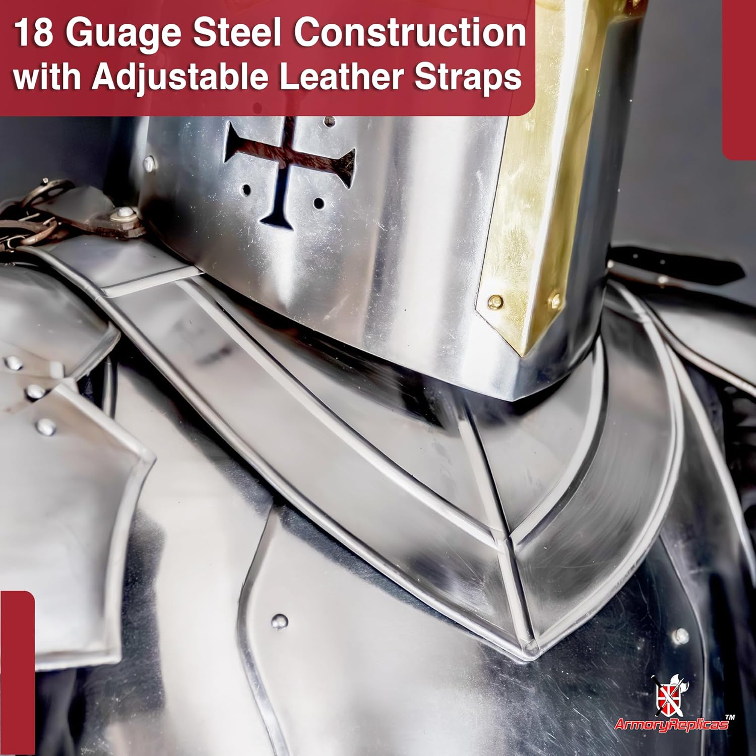 Armory Replicas™ 18-Gauge Neck Armor with Leather Straps for LARP, Costume & Reenactment