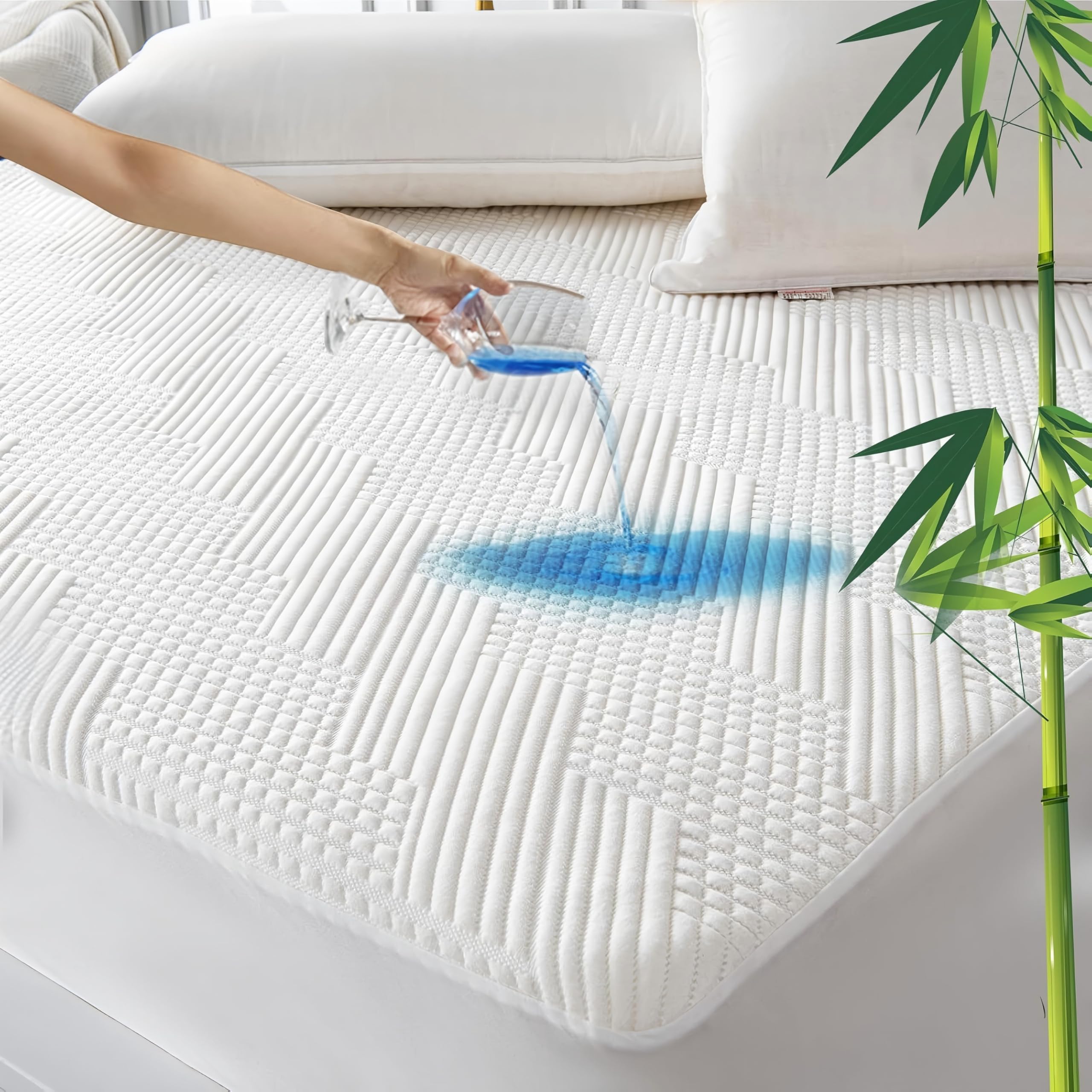GRT 3D Air Bamboo Waterproof Mattress Protector Bamboo Fiber Cooling Mattress Cover Fits Mattress Up to 30cm Height 90x190cm