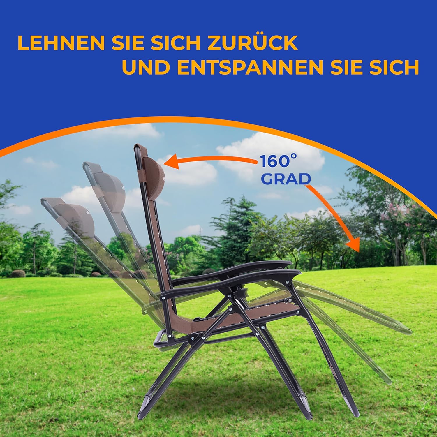 SereneLife Outdoor Zero Gravity Lounge Chair Set, 2 Pack Adjustable Recliner Chairs with Cup Holder Side Table and Padded Headrest, Foldable Patio Lawn Chairs, Weather Resistant Design (Brown)