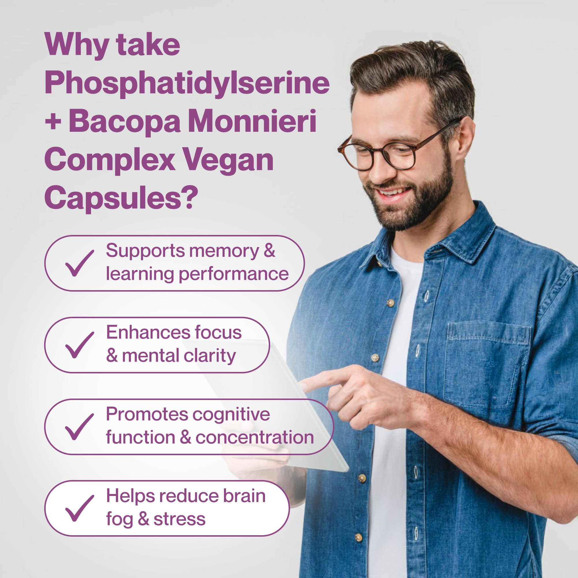 Hepatica Phosphatidylsérine + Bacopa Monnieri | PS 125 mg + Bacopa 20:1 Standardisé à 50% de Bacosides (62,5 mg) | 90 Gélules Véganes | Réserve 3 Mois | GMP & laboratoire indépendant