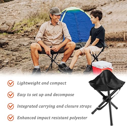 Miniatura 3 de Taburete plegable portátil para acampar, asiento de trípode para viajes al aire libre, sillas de camping plegables negras para camping, fiesta,