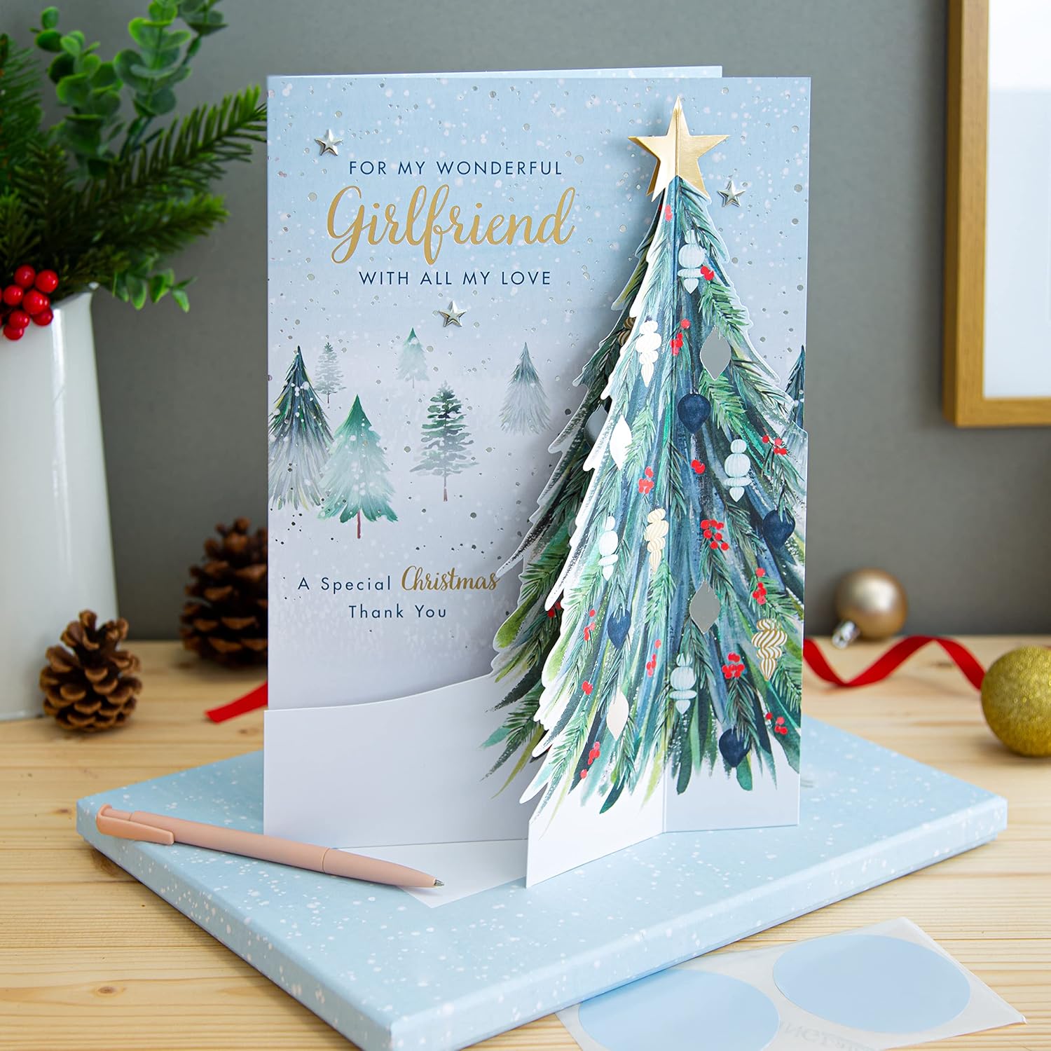 Hallmark Boxed Christmas Card for Girlfriend, Classic Winter Scene with Tree Design, Boxed Winter Scene Card Girlfriend - Image 3