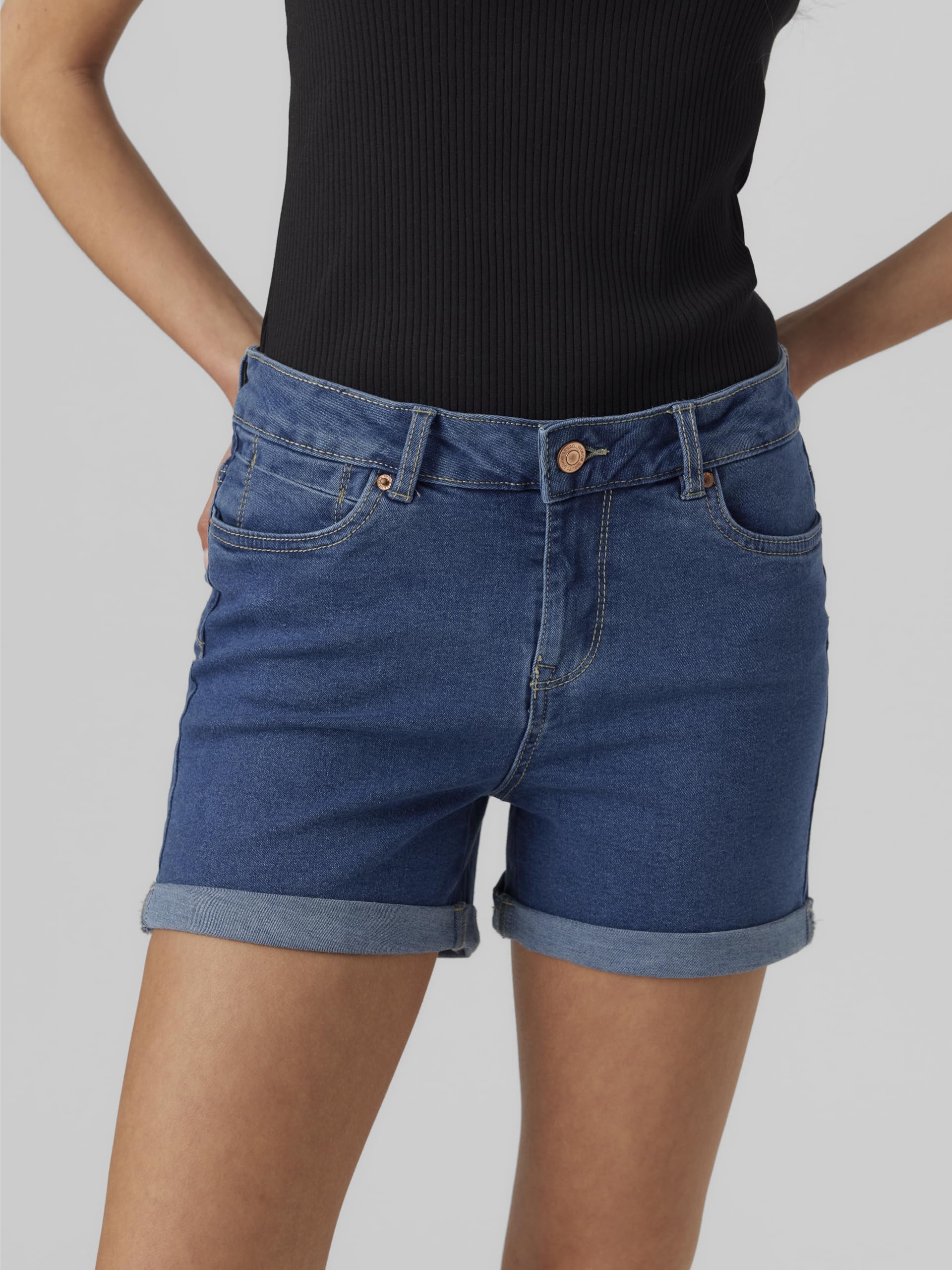 VERO MODA Shorts Denim Dobladillo Vuelto y Bolsillos