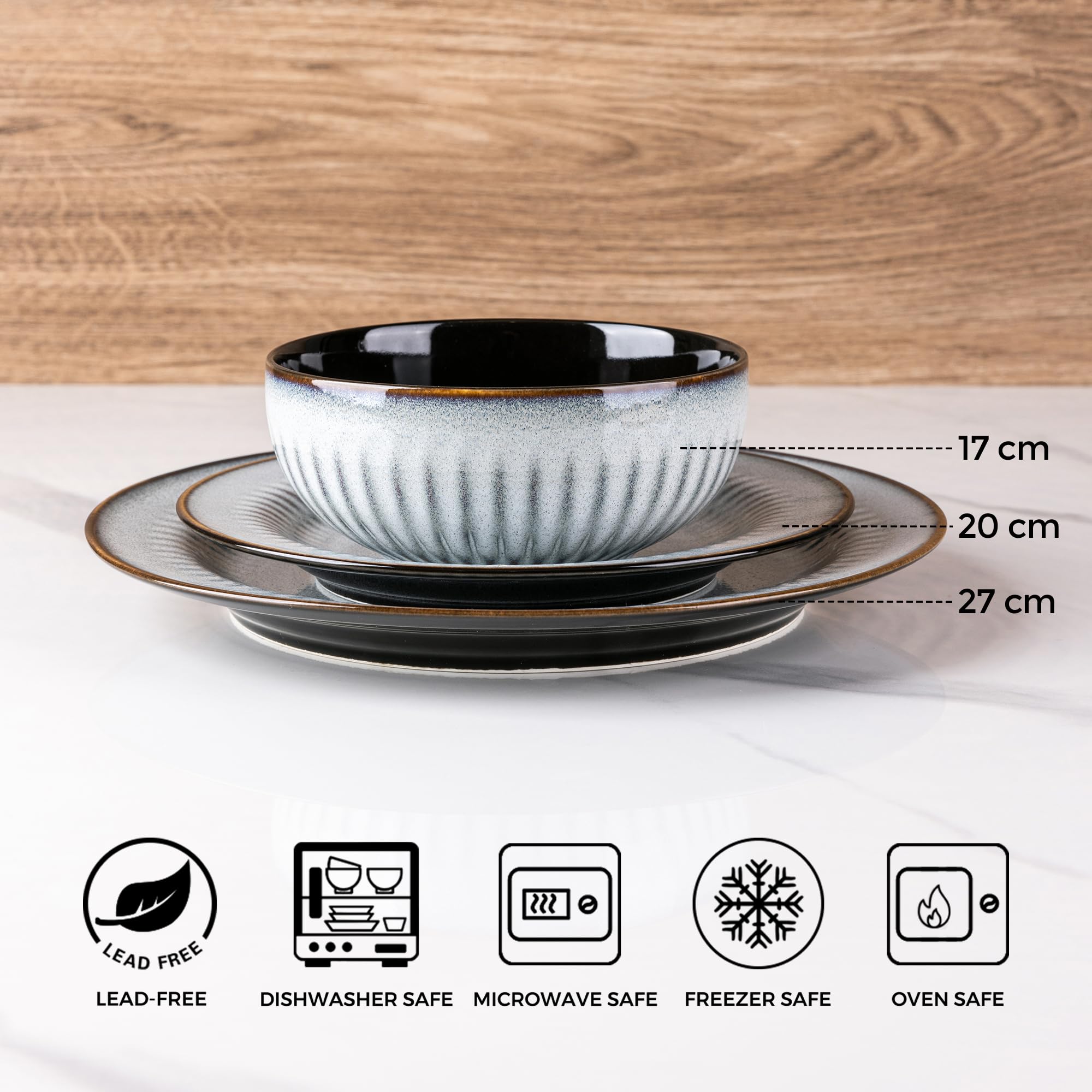 LeRatio Dinerset voor 6, 18-pcs aardewerk borden en kommen, chip- en