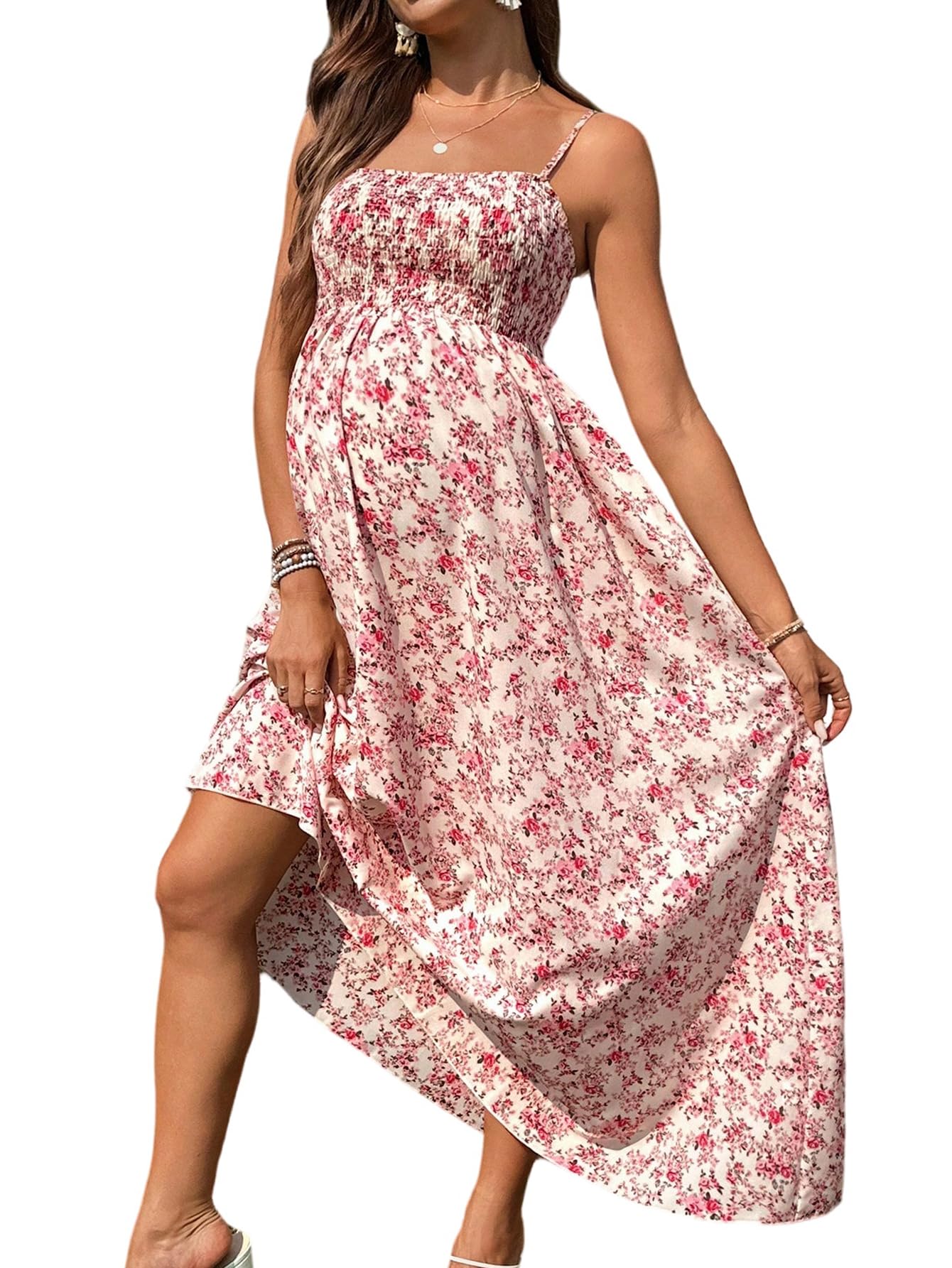 SweatyRocks Letnia sukienka damska dla kobiet w ciąży, sukienka w kwiaty, na ramiączkach spaghetti, elegancka sukienka letnia, sukienka ciążowa, sukienka na imprezę, urlop