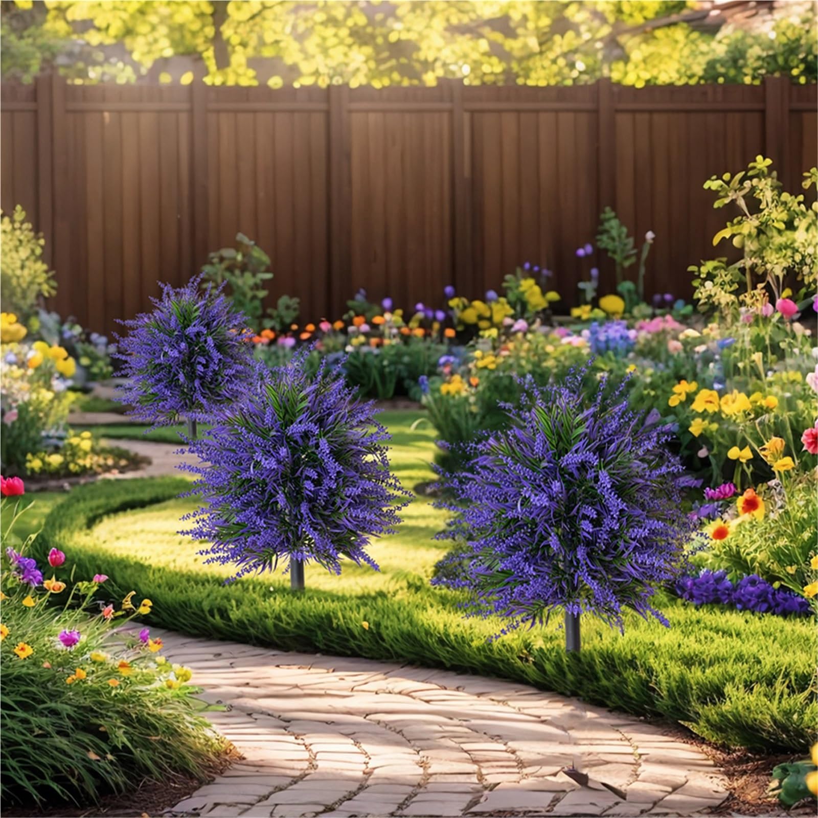 Plantas Artificiales Árboles topiarios Artificiales de boj y Lavanda for Exteriores con estaca