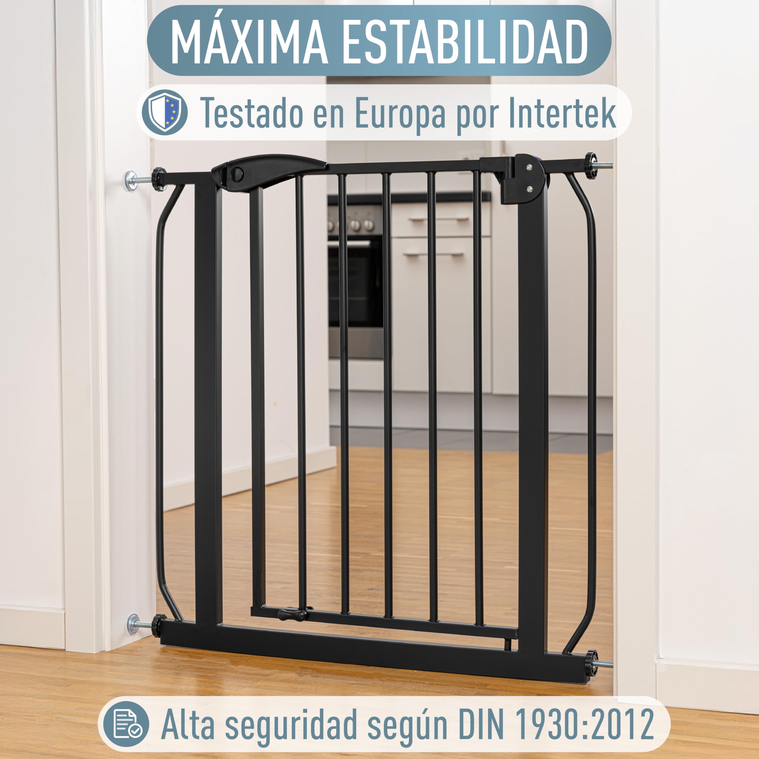 IB STYLE Barrera de Seguridad Berrin - Montaje a Presión, Sin Tornillos, Cierre Automático, Bebés y Niños, Negro, Ancho: 58-66 cm