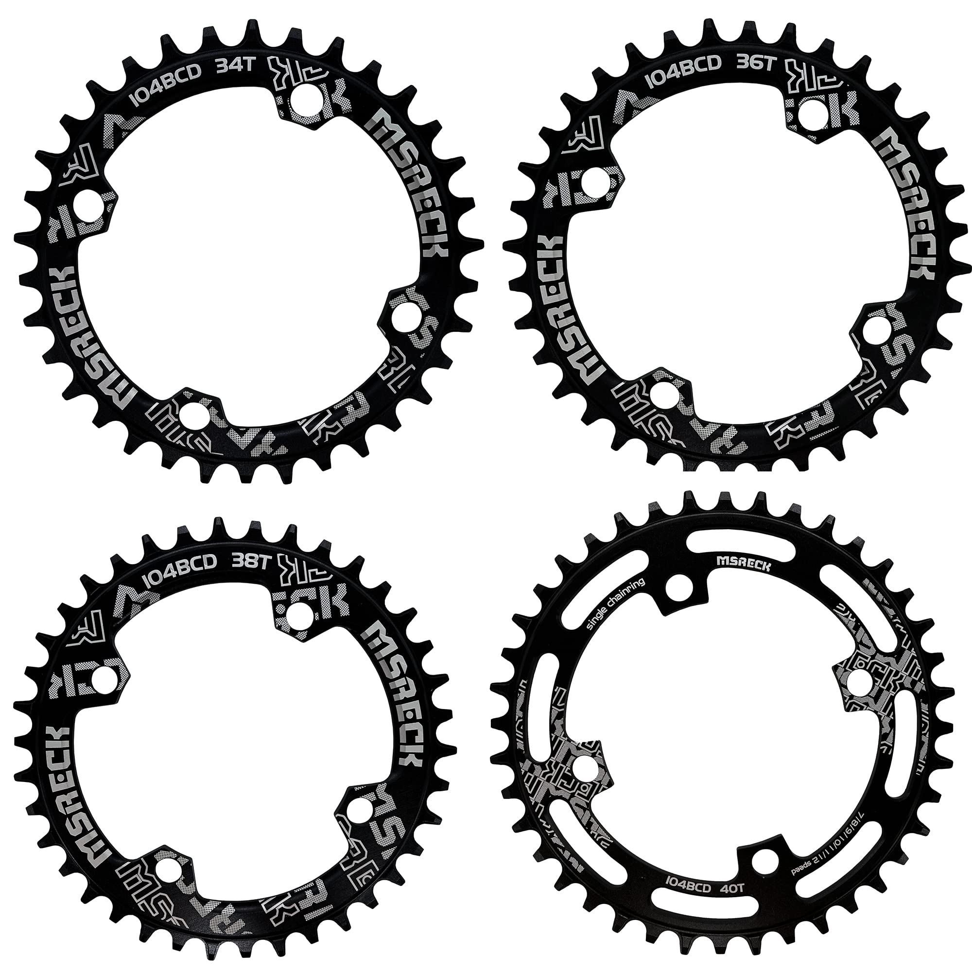 MSRECK Round Oval Chainring 104 BCD 32T 34T 36T 38T 40T 42T 44T 46T 48T 50T 52T Narrow Wide Single Chain Ring for Road Bikes, Mountain Bikes, BMX MTB Bike (Black Round, 42T)
