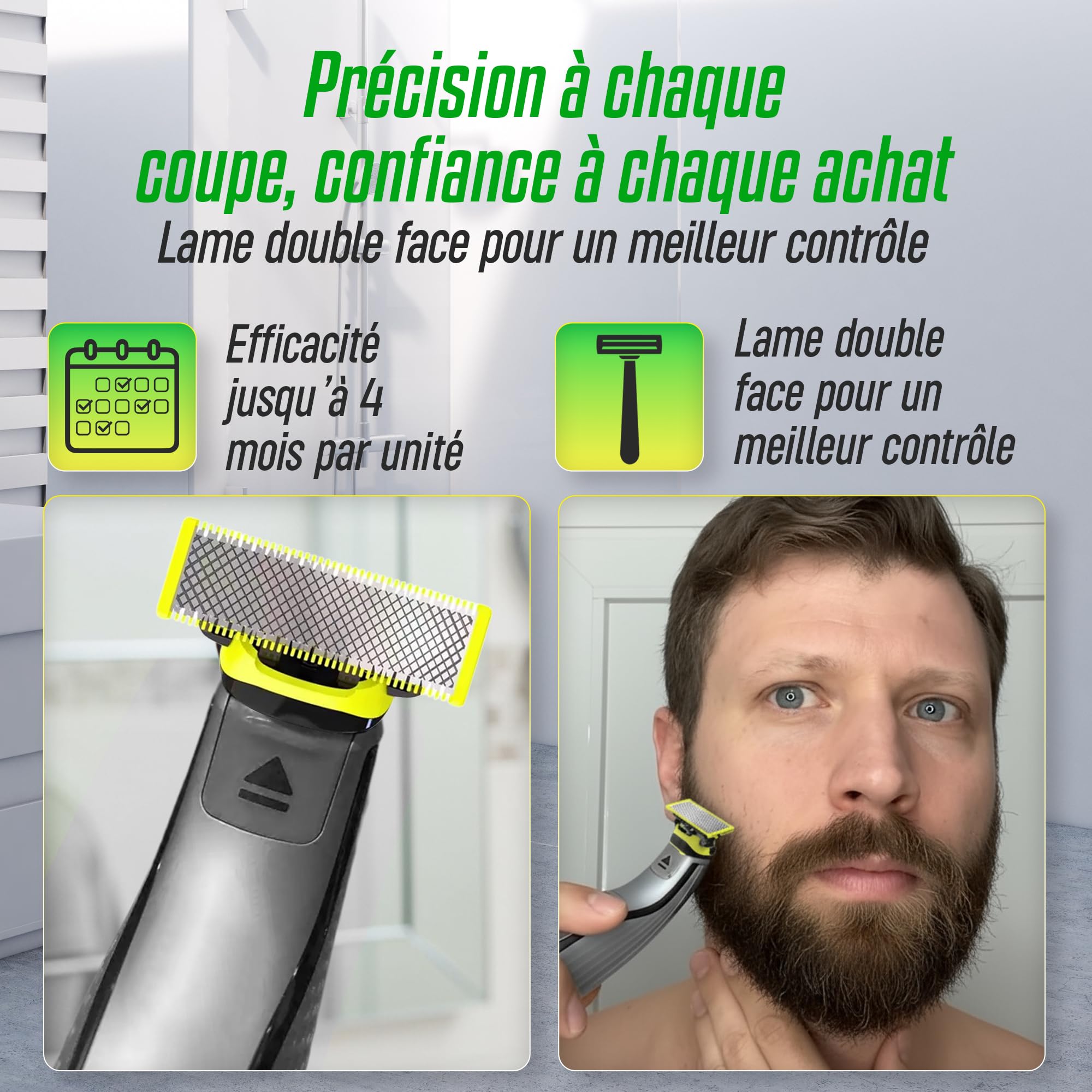 Kit de 4 Lames + 3 Sabots Guide + 1 Étui Compatible avec OneBlade – Ensemble de Rechange pour Rasoir Barbe et Corps – Rasage Précis, Doux et Sans Irritation – Facile à Installer et à Nettoyer
