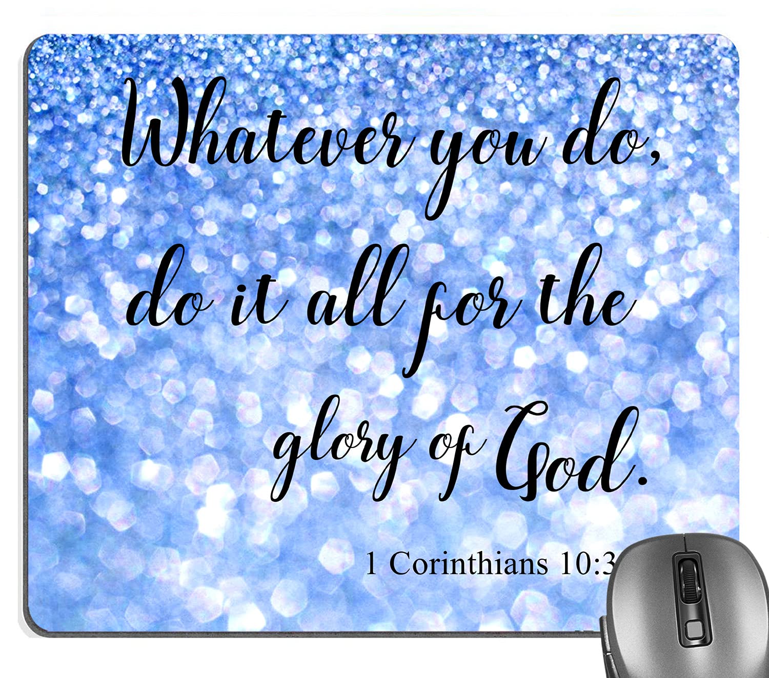 Knseva Whatever You Do, Do It All for The Glory of God 1 Corinthians 10:31 Bible Verse Quotes Faith Scripture Mouse Pad, Navy Blue Glitter Mouse Pads Inspirational Quote Mat