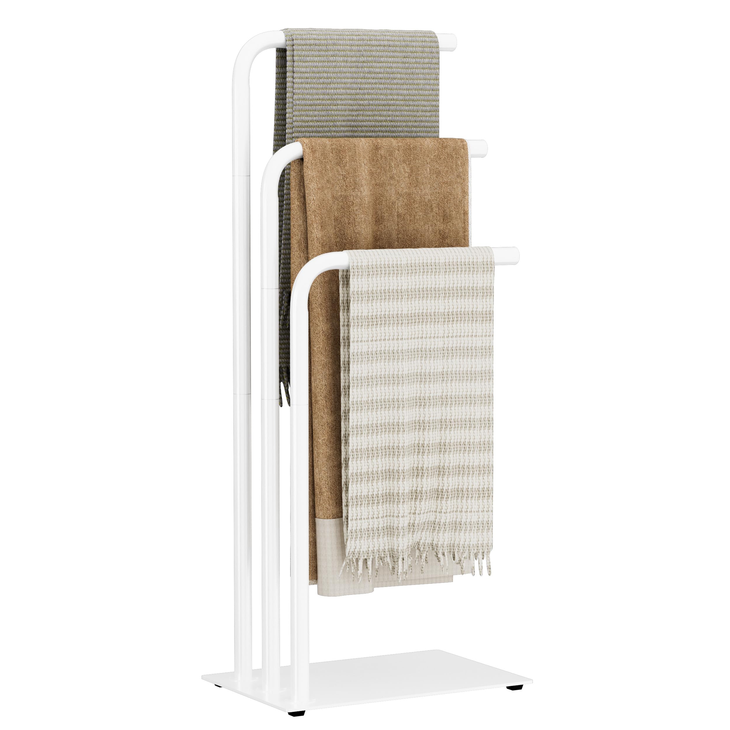 OUTBROS Porte-Serviettes sur Pied,3 Tubes en Acier Suspendus,Convient pour Les Chambres De Salle De Bains,Porte - Serviettes Salle De Bain,39x26x90cm,Blanc,EYJ108W