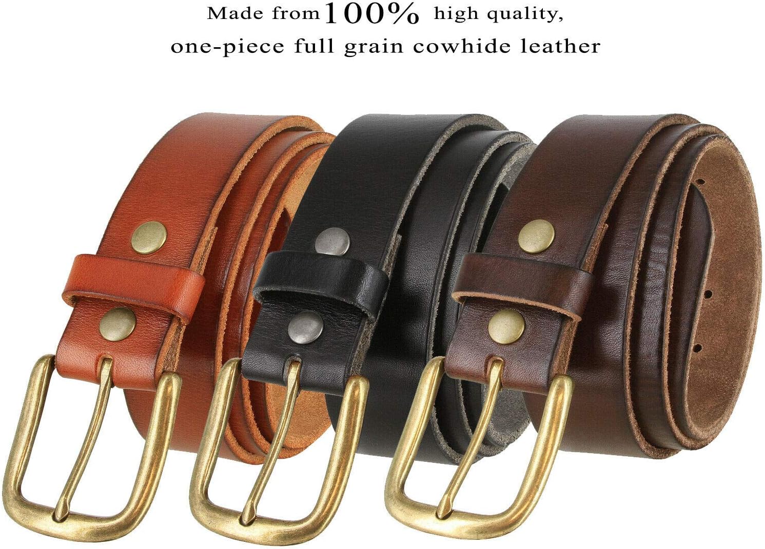 BS040-P3588 One Piece Genuine Full Grain Leather Casual Jean Belt 1-1/2" (38mm) Wide - Image 4