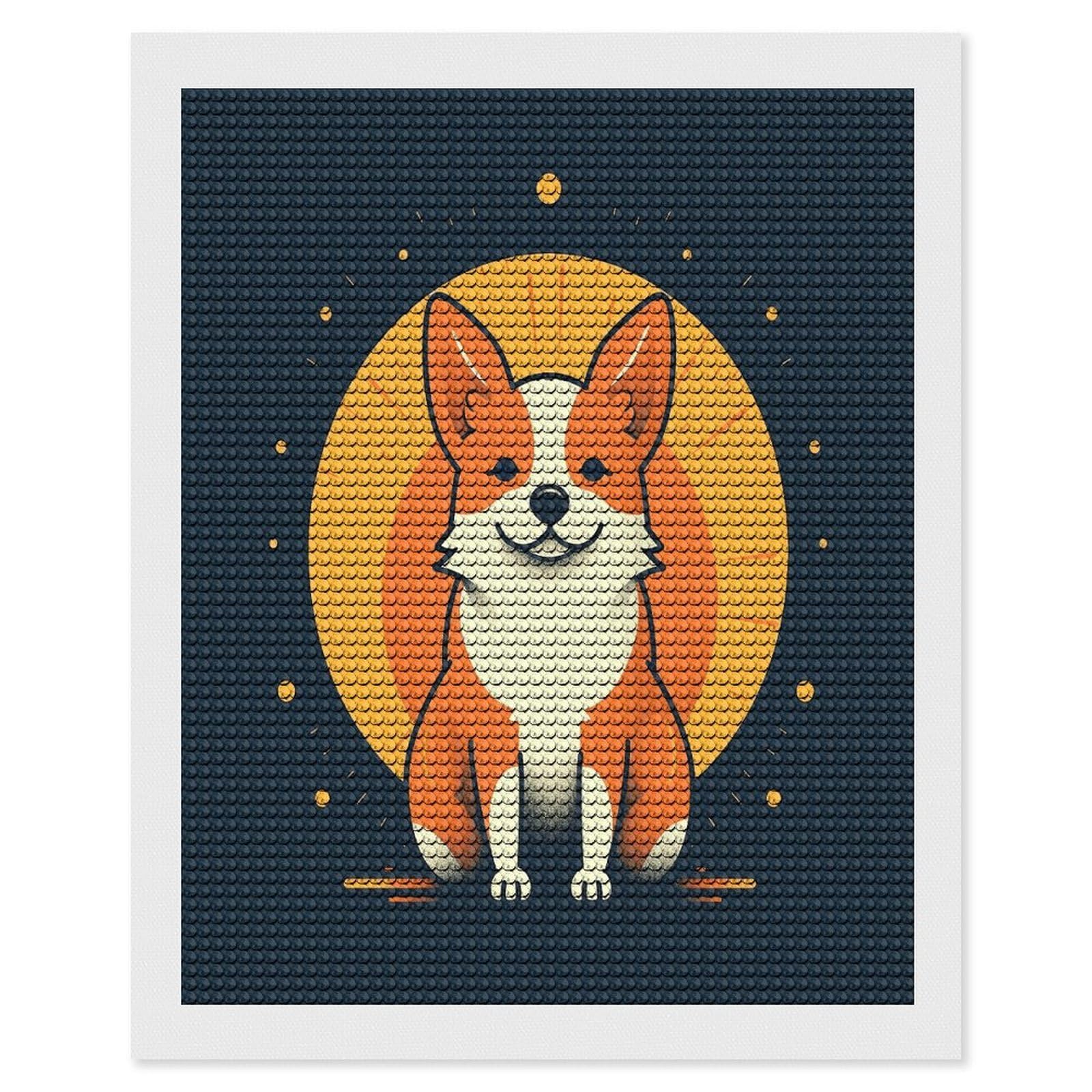 JTREHY Playful Corgi Diamond Art Kits Personalized DIY Round Diamond Painting Kits for Beginner Full Drill Diamonds Dots Paintings for Adults Gem Art Crafts Home Decor