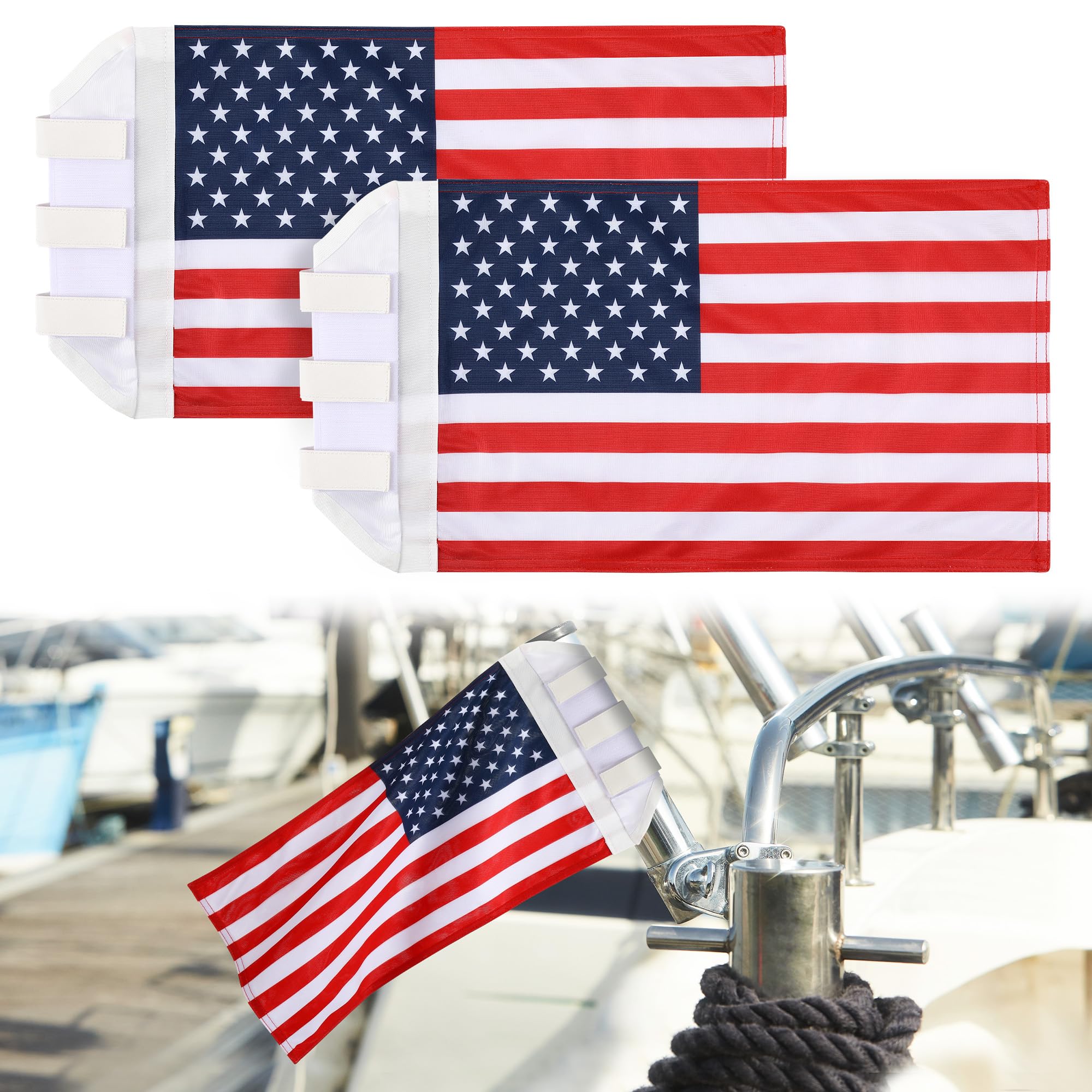 Ceoighe 2 Pcs Flag for Boat Fishing Holder Rocket Launcher, Rail Fishing Rod Holder Flag for Boat Heavy Duty Nylon Sewn Stripes, Universal Banner for Marine Yacht UTV (American Pattern)