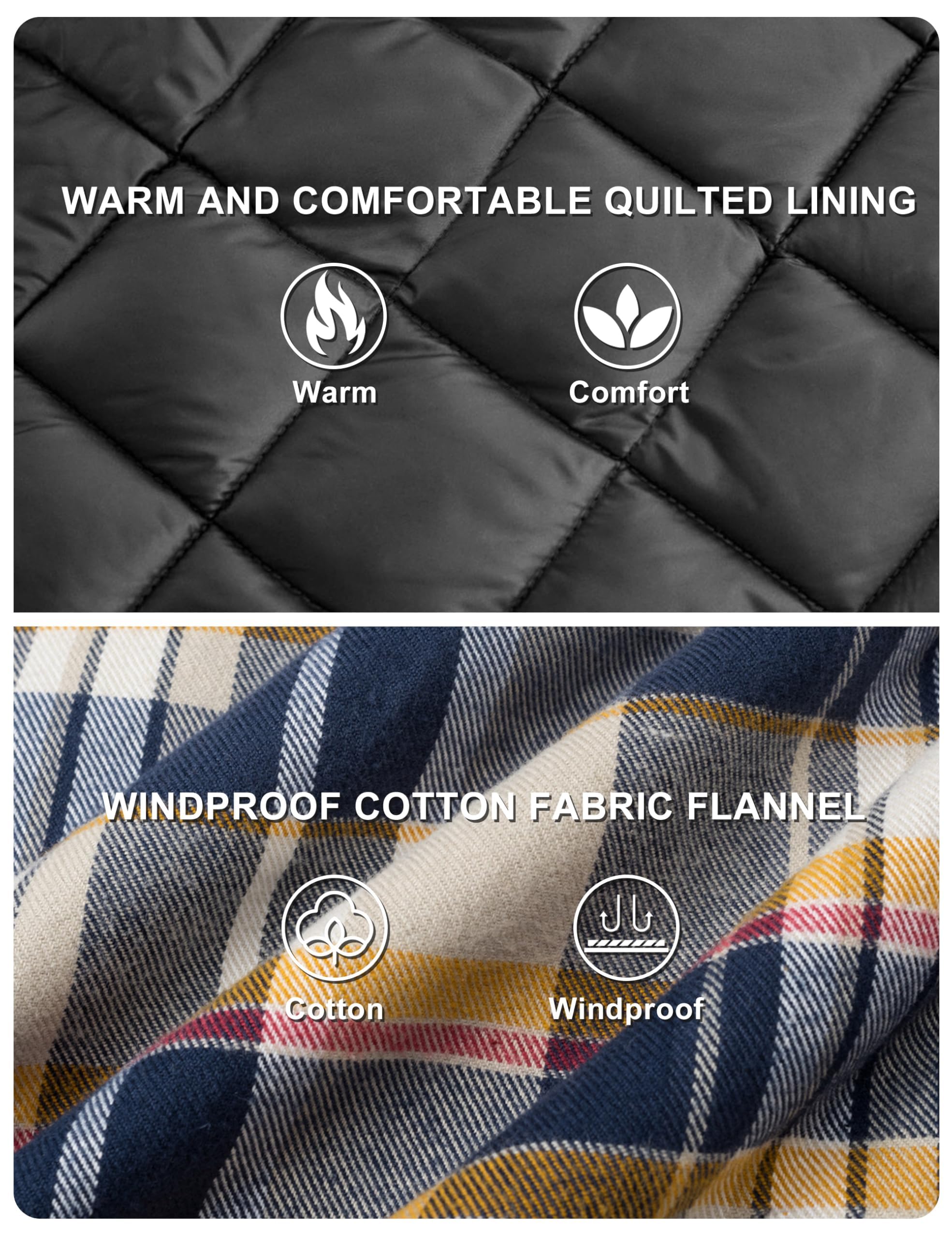 TACVASEN Herren Karierte Hemdjacke Flanellhemd Holzfällerhemd Thermohemd Jacke