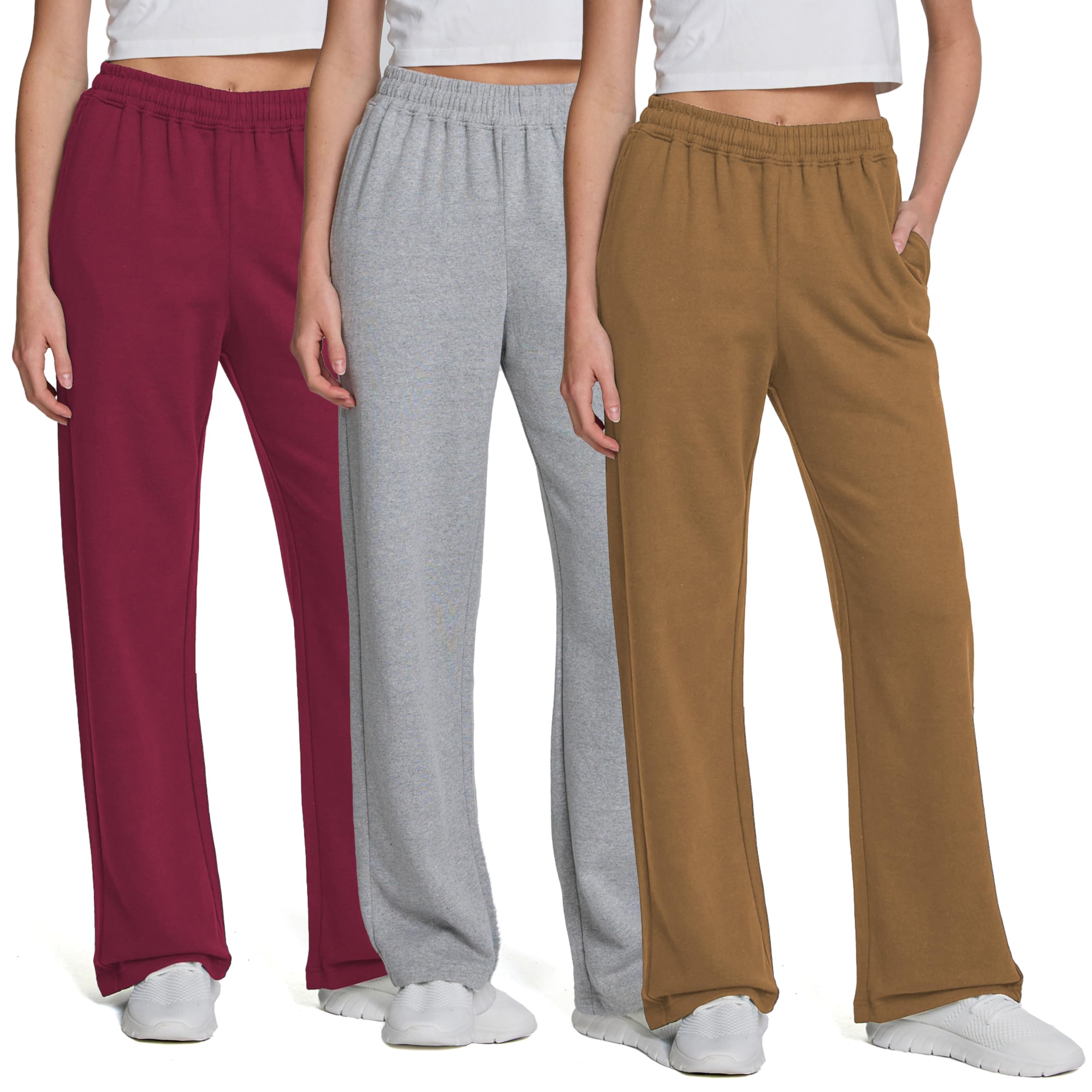 Ultra Performance Womens Sweatpants 3 Pack Open Bottom Wide Leg Lounge Sweatpant’s Pant Baggy Long Sweat Pants for Women