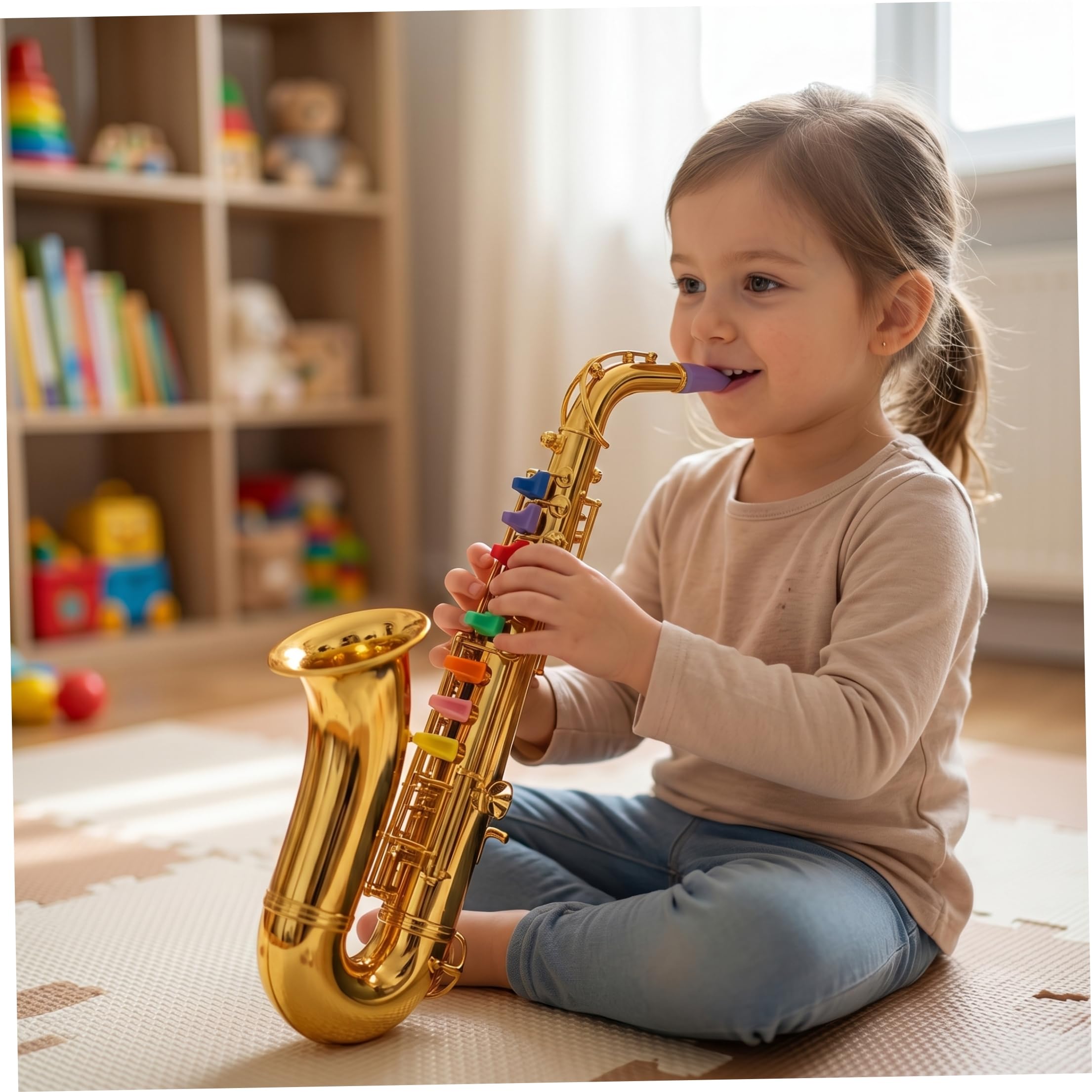 Spielzeugsaxophon, Musikinstrumente für Kinder mit farbcodierten Tasten, Saxophon für Kinder, Lernspielzeug für Jungen und Mädchen, Geburtstag, Partyspiel, Gold