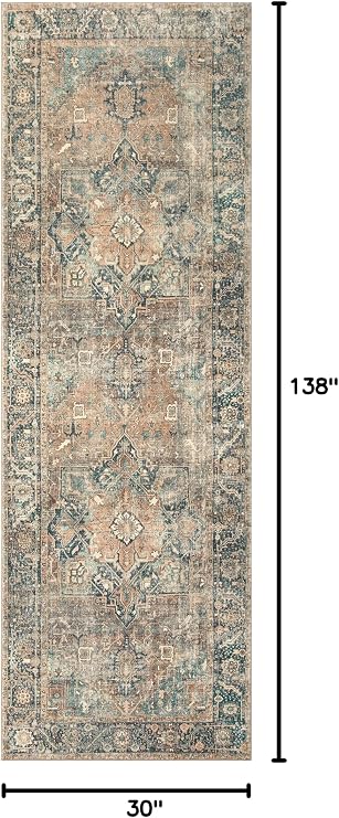 Loloi Margot Collection MAT-02 Terracotta/Lagoon 2'-6 x 11'-6 Runner Rug feat. CloudPile, No-Shed Easy Clean Large Patterned Area Rug for Living Room, Bedroom, Dining Area