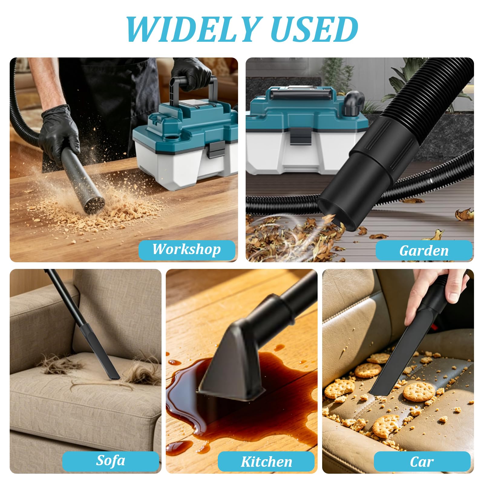 Aspiradora de Sólidos y Líquidos Compatible con Batería Makita 18V, con Filtro HEPA, Depósito de 10L, 18KPa Potencia, Aspiradora de Taller Portátil para Hogar, Garaje y Coche (Sin Batería)