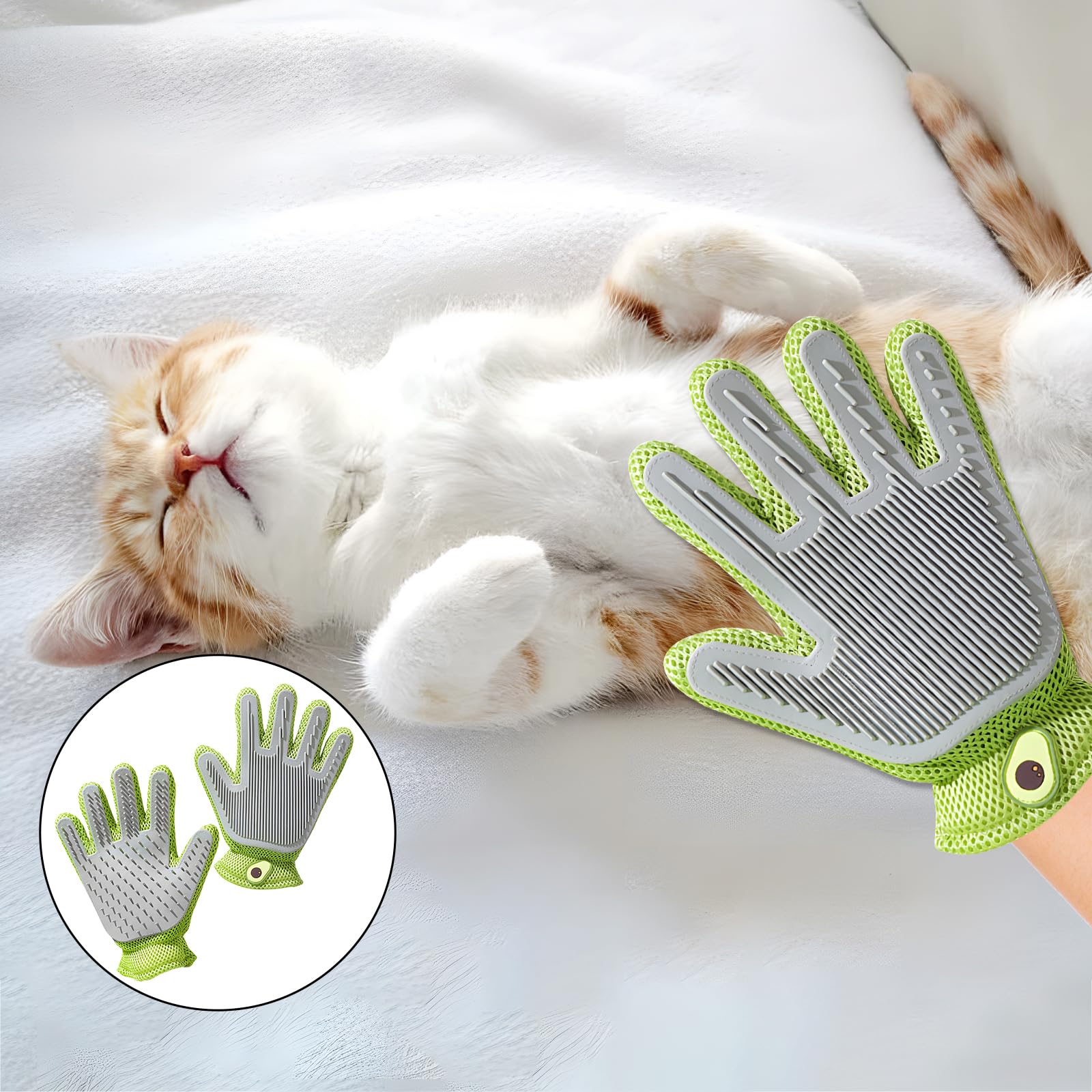 2-in-1-Pflegehandschuhe für Haustiere – Katzen- und Hundehandschuhbürste, hocheffizienter Massagehandschuh zur Tierhaarentfernung, sauberes Haar auf beiden Seiten (grün/1 Stück)