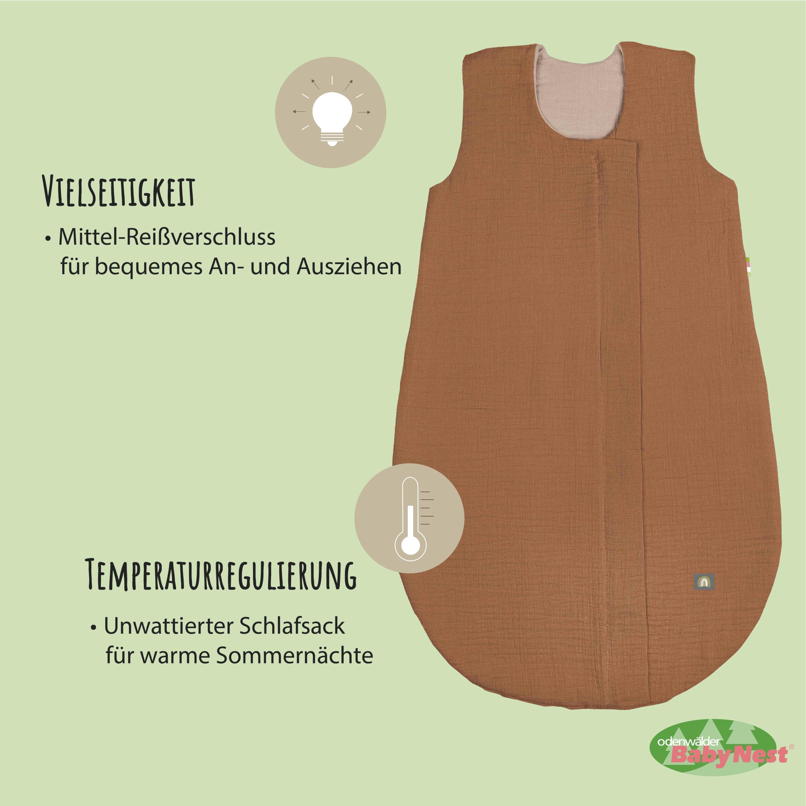Odenwälder Baby Musselin-Schlafsack | Sommerschlafsack 0,5 TOG | Sommer Schlafsack | atmungsaktiv & pflegeleicht | Baby-Schlafsack mit Mittelreißverschluss