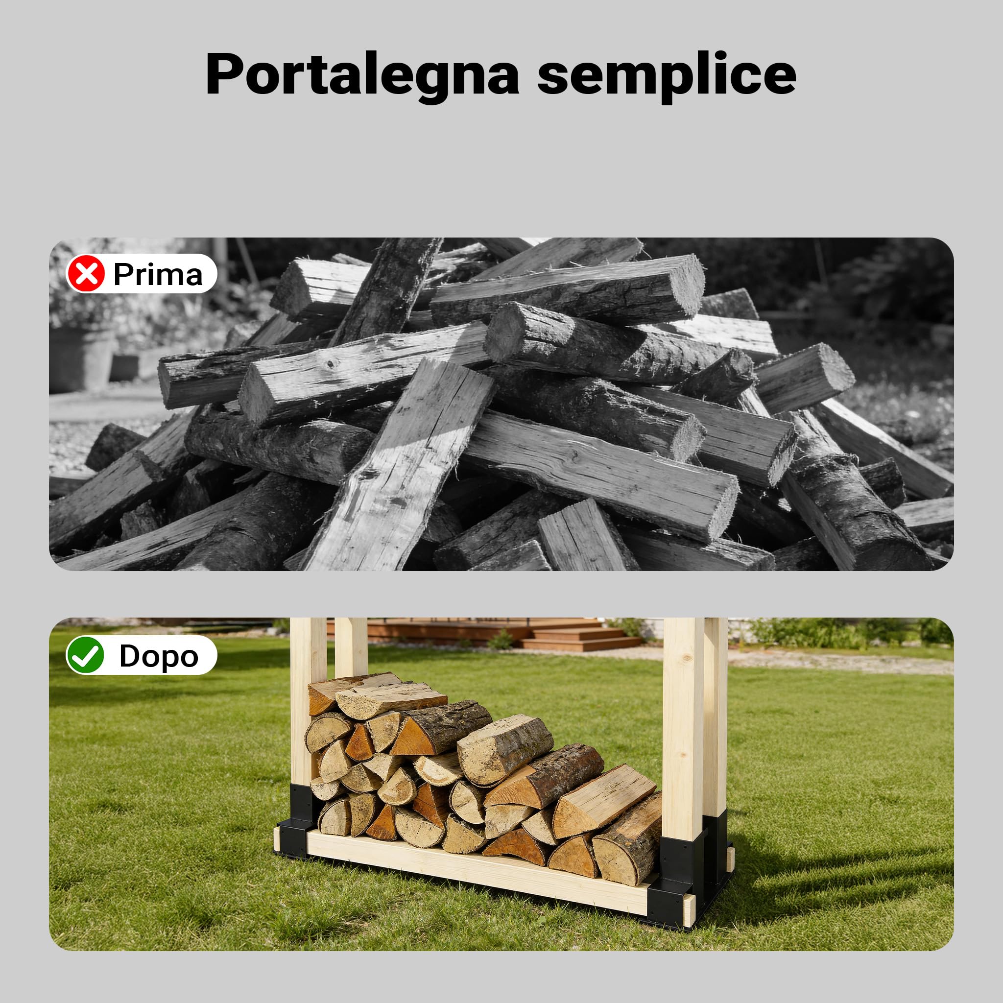 Wiltec Set di 2 supporti per catasta di legna da ardere, acciaio, Sostegni per impilare legna camino