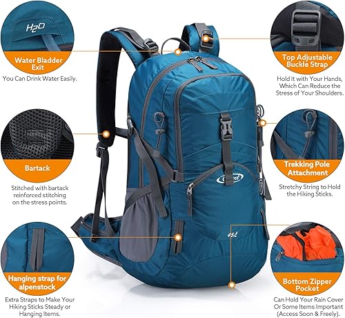 Miniatura 3 de G4Free Mochila de viaje de senderismo impermeable con cubierta para lluvia, mochila para acampar al aire libre para hombres y mujeres (gris azul)