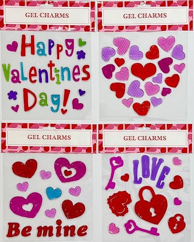 Adhesivo de gel para ventana de San Valentín divertido día de San Valentín, sé mío, corazones en abundancia, clave para mi corazón, rojo, rosa,