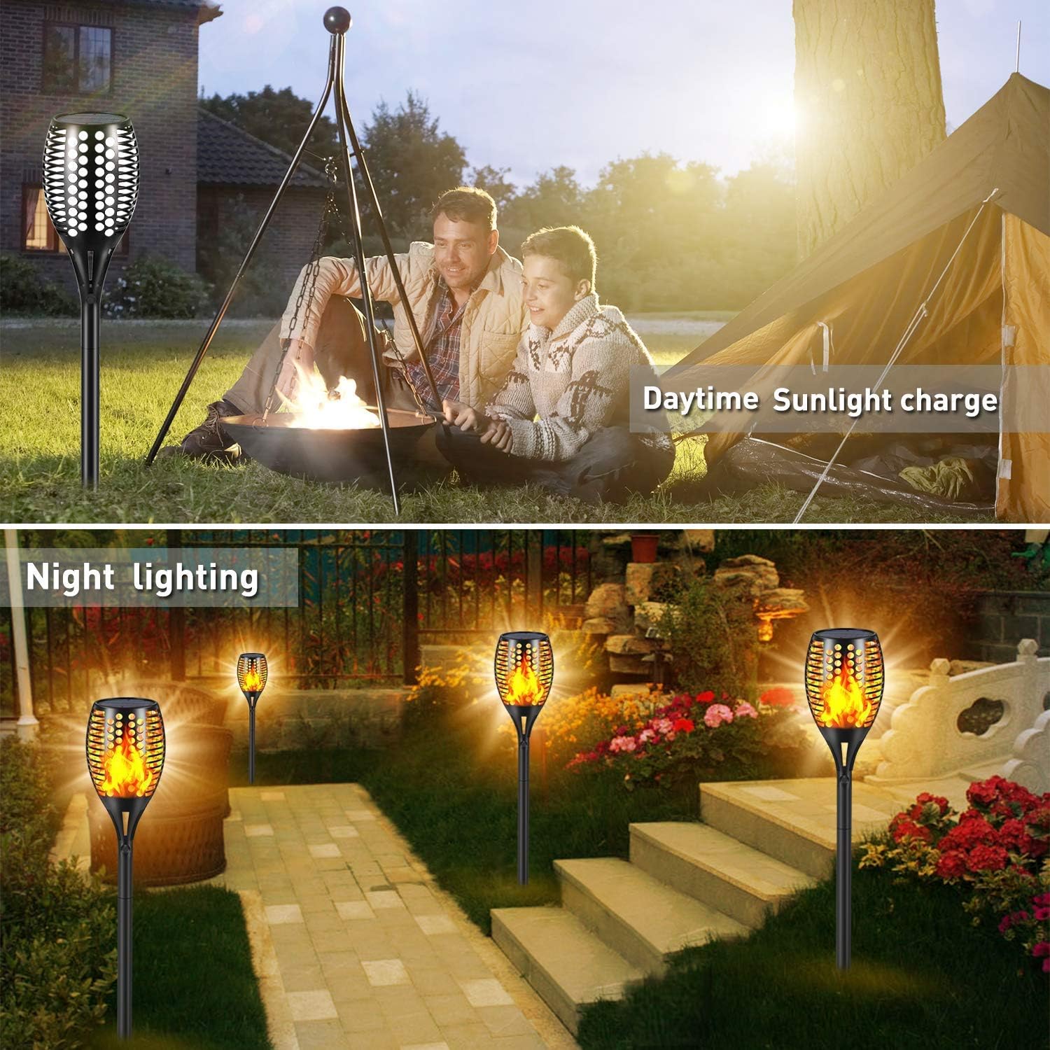 Solar Lights Outdoor, 43" Waterproof Flickering Flames Torch Lights, Solar Landscape Decoration Lighting Auto On/Off Pathway for Garden Patio Yard Christmas, 2 Packs image 4