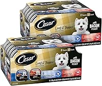Vista 1 de Cesar Loaf & Topper in Sauce - Comida húmeda para perros, paquete variado Festín de Tocino, sabor a pollo rostizado con tocino y queso y sabor a