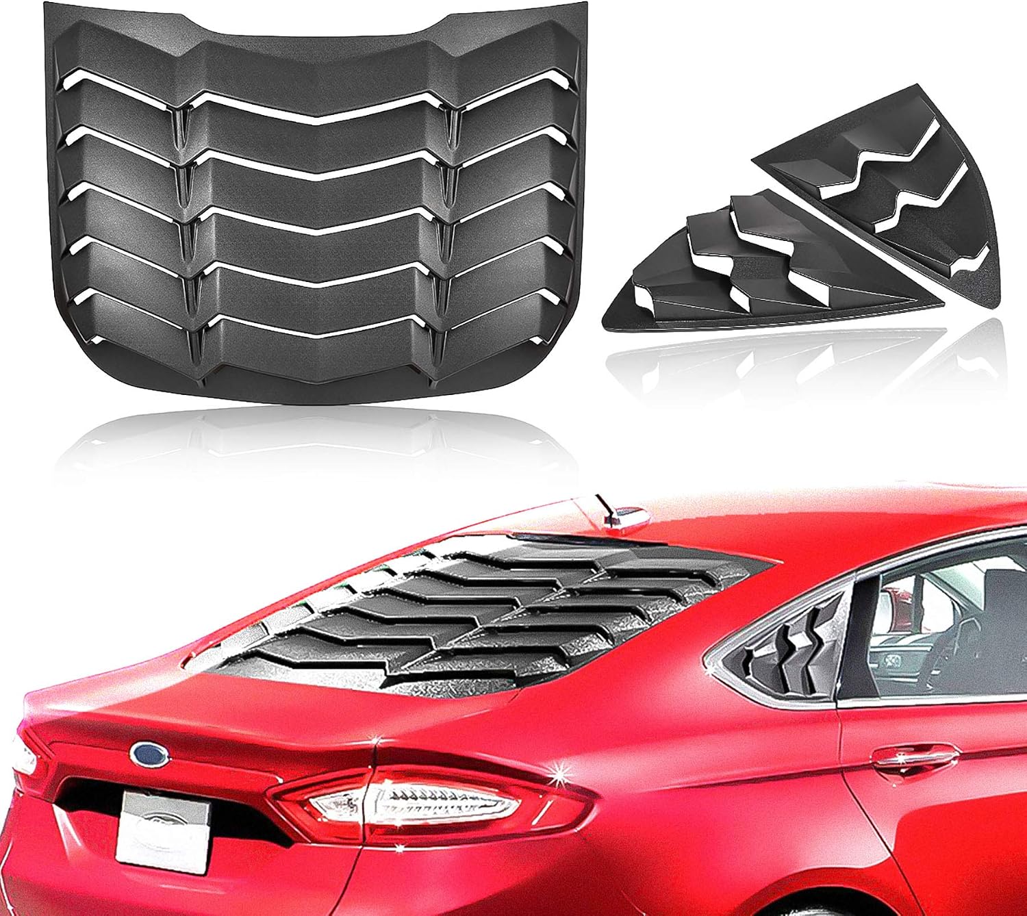 TeddyTT Rear Side Window Scoop Louvers Windshield Sun Shade Cover 3pcs Compatible with Ford Fusion 2013 2014 2015 2016 2017 2018 2019 2020