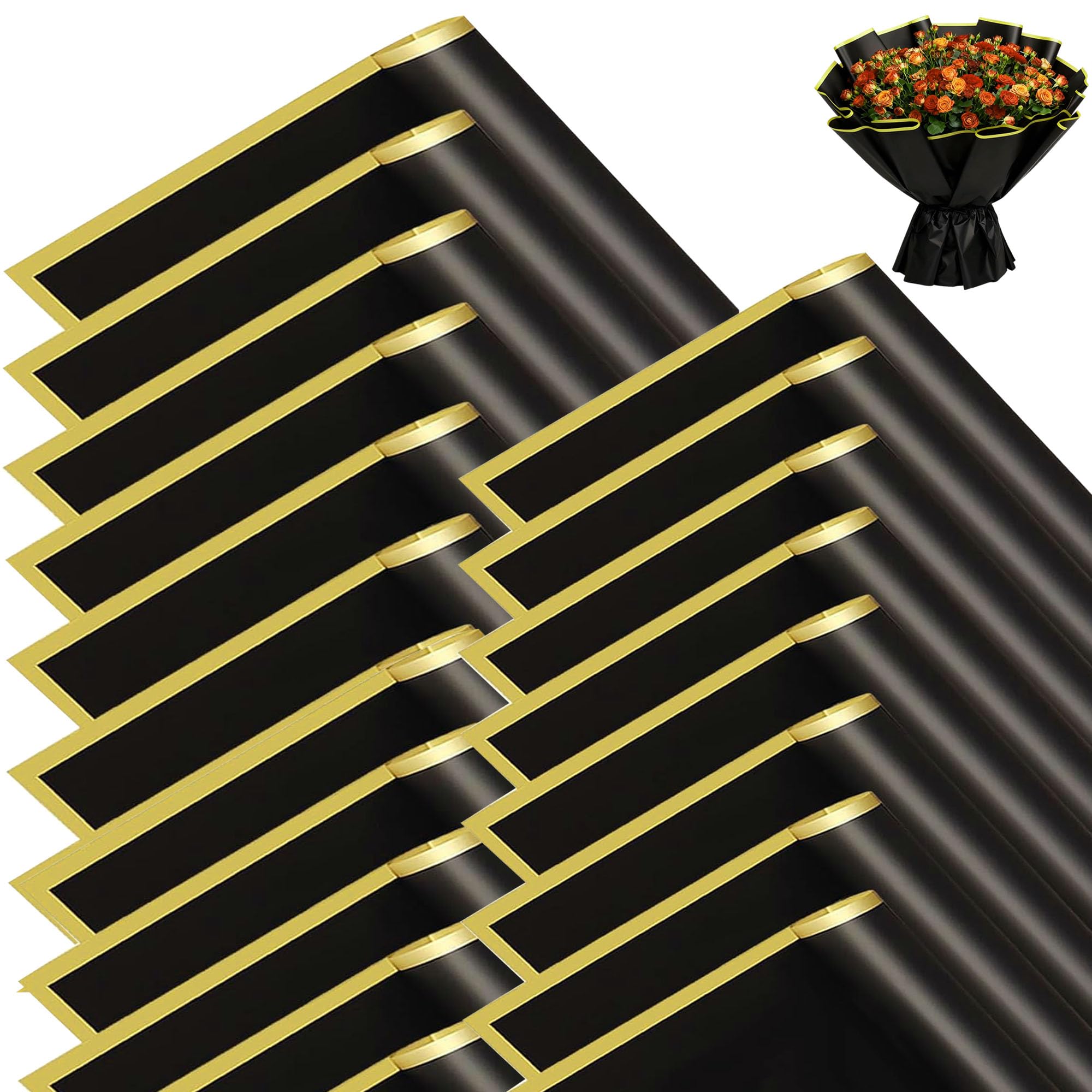 20 hojas de papel de envolver flores, papel de envolver ramos impermeable para manualidades, envolver regalos, envolver ramos de floristería (Negro)